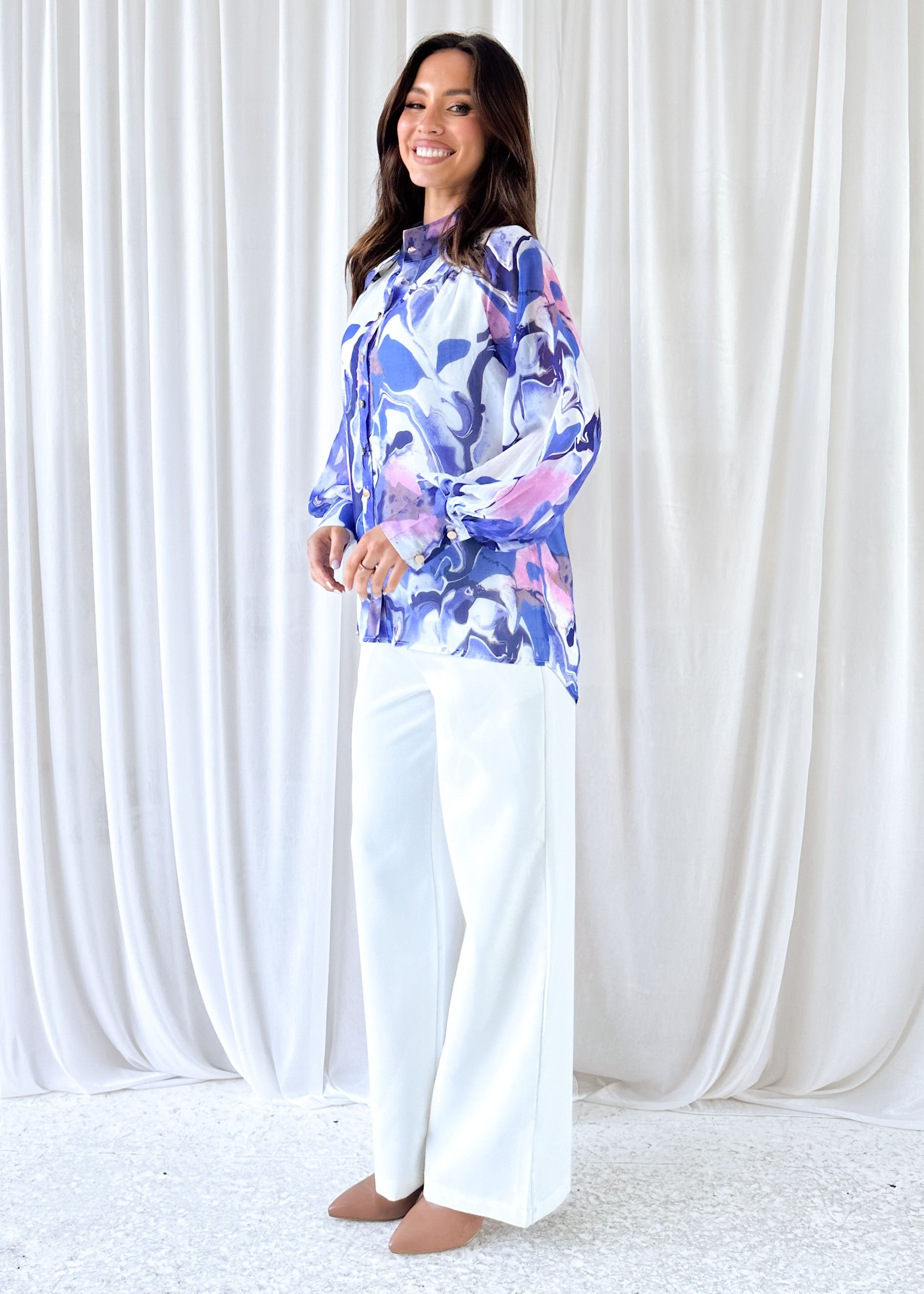 Alluxe Blouse - Blue Watercolour