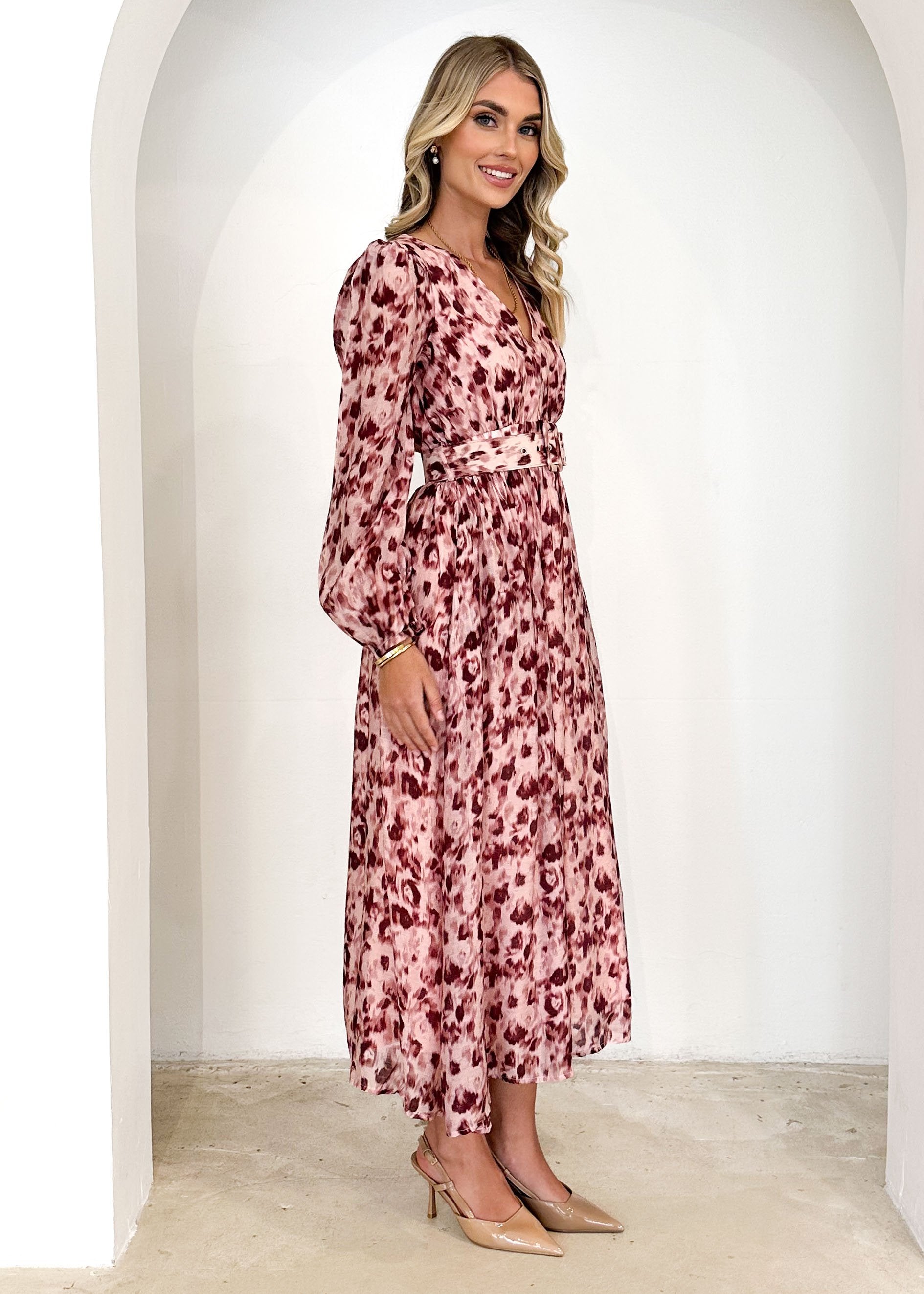 Cleopatra Maxi Dress - Burgundy Abstract