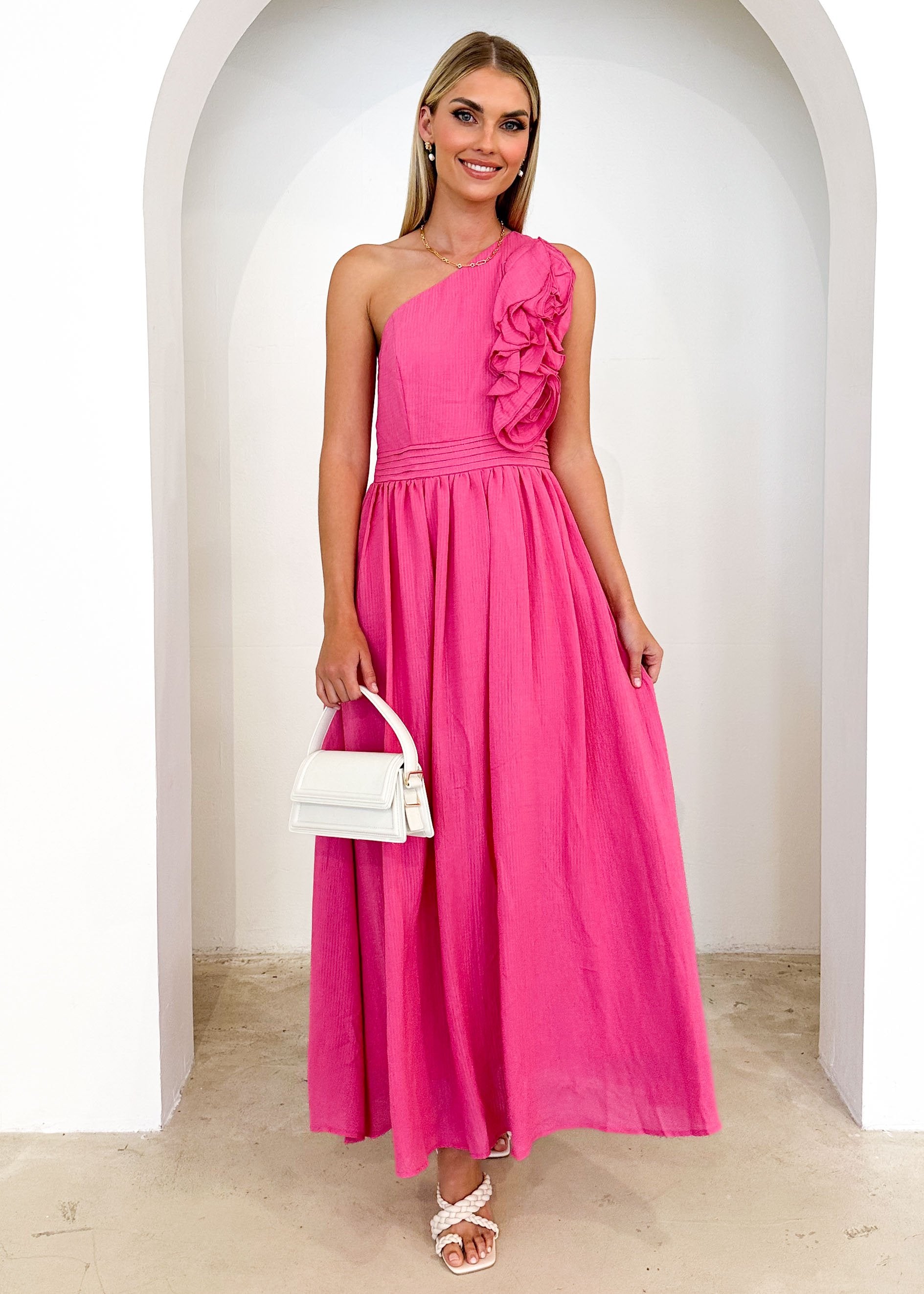 Essja One Shoulder Midi Dress - Pink