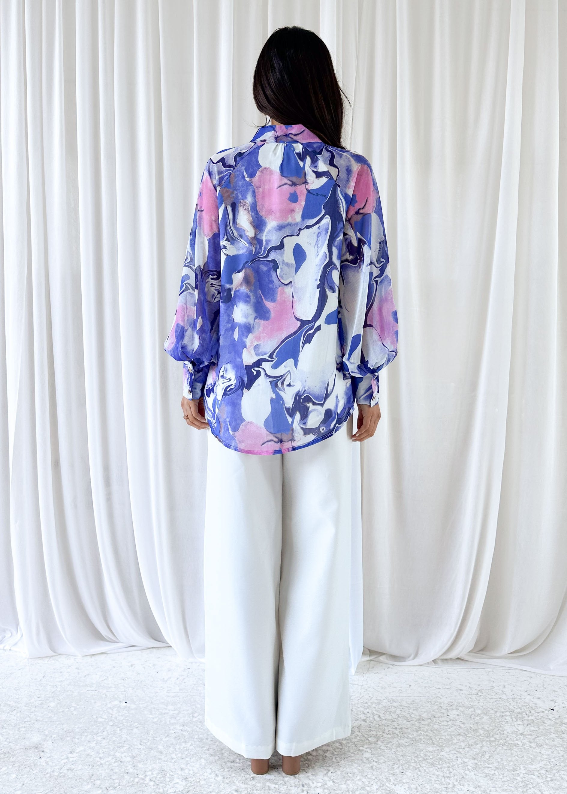 Alluxe Blouse - Blue Watercolour