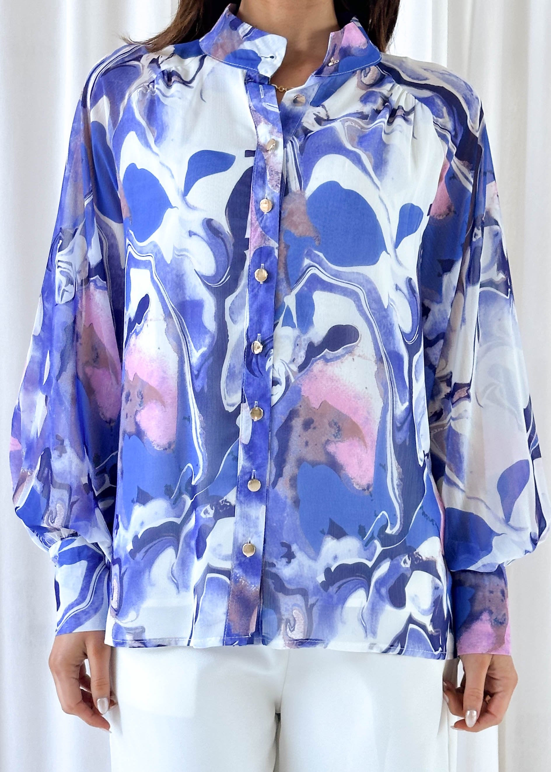 Alluxe Blouse - Blue Watercolour