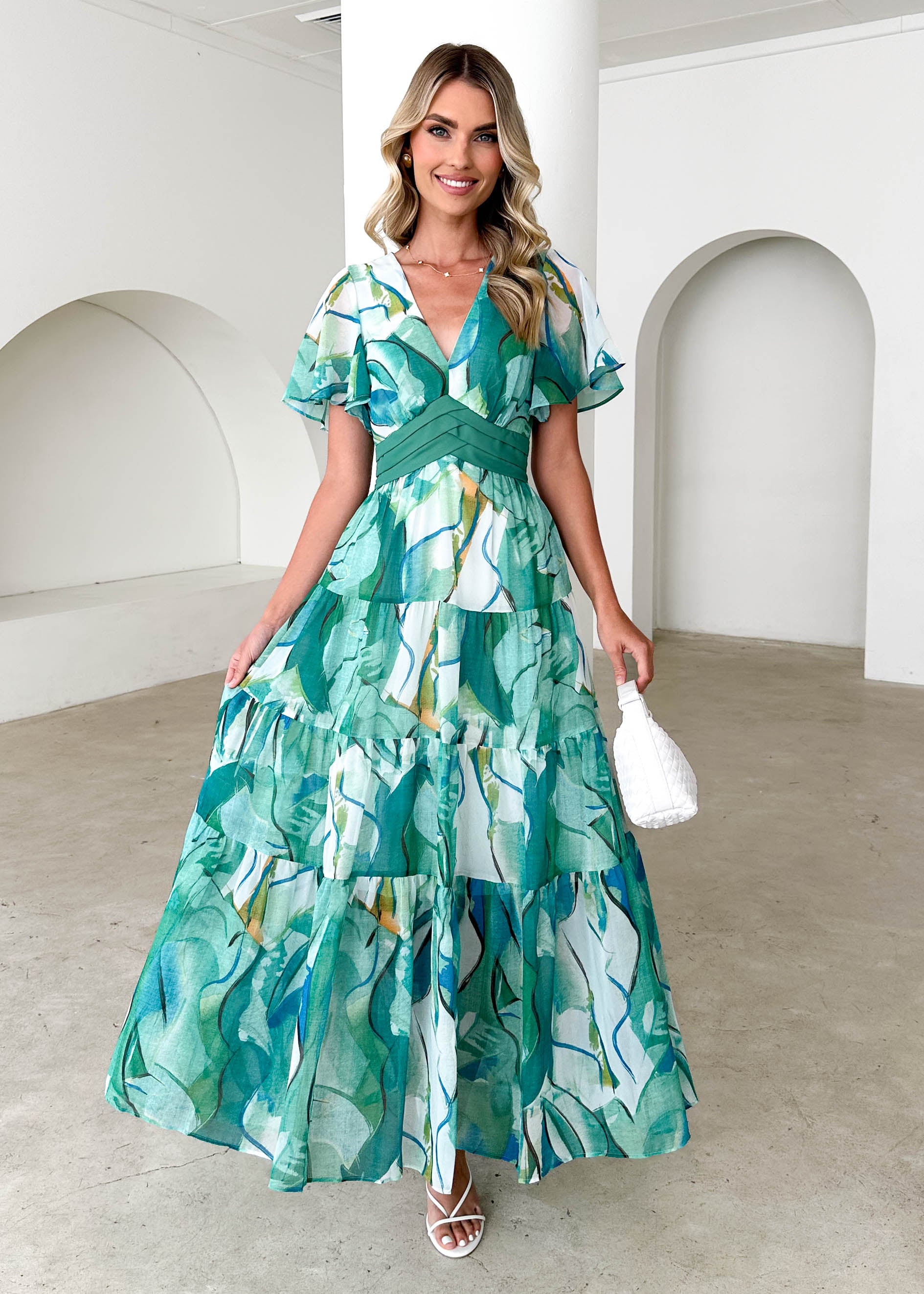 Gracelands Maxi Dress - Green Watercolour