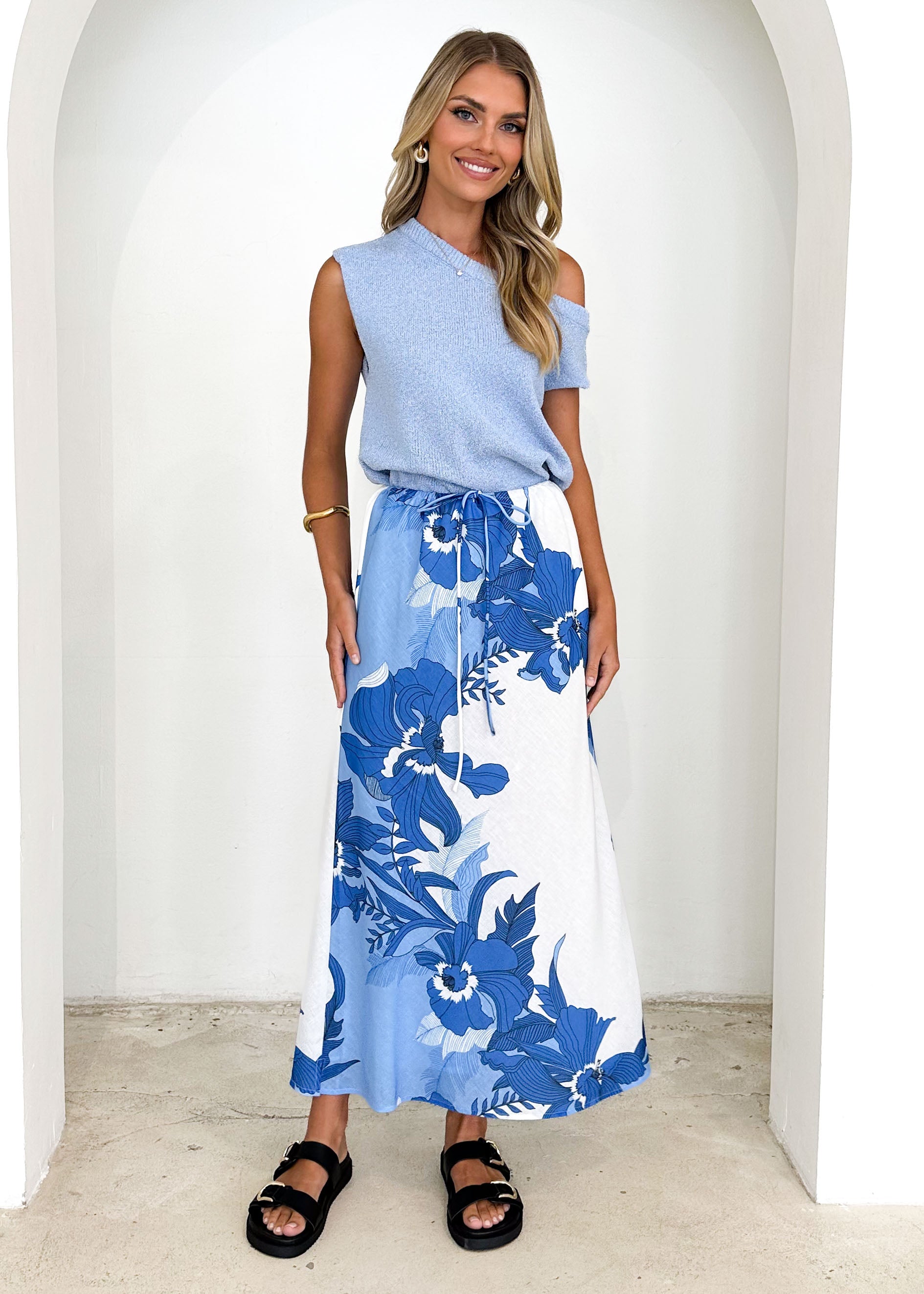 Ava Maxi Skirt - Blue Floral