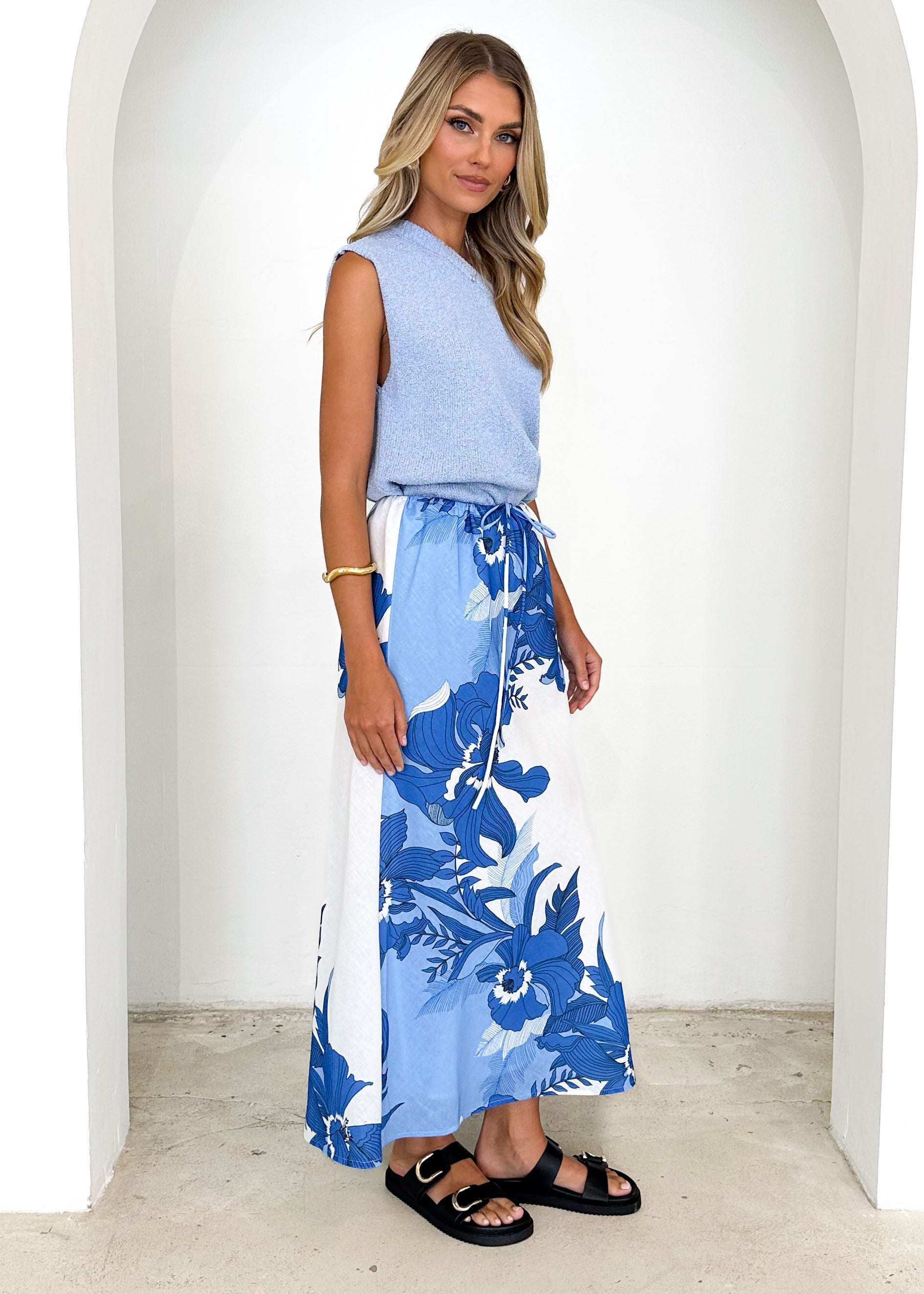 Ava Maxi Skirt - Blue Floral