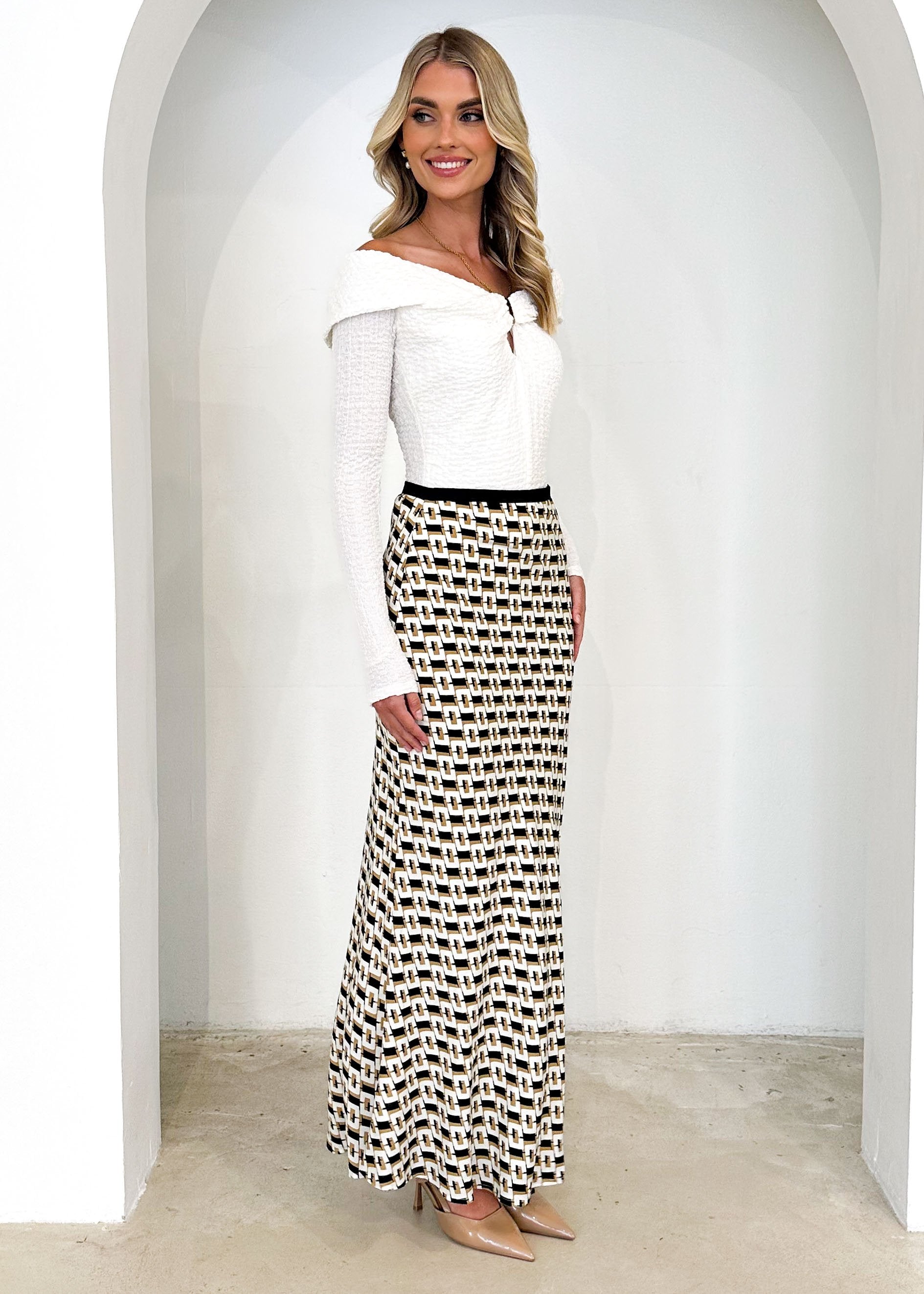 Belrae Maxi Skirt - Camel Geo