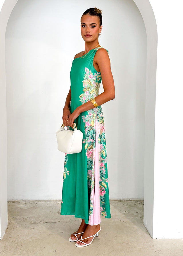 Blossom One Shoulder Maxi Dress - Green Gia