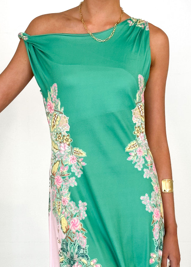 Blossom One Shoulder Maxi Dress - Green Gia