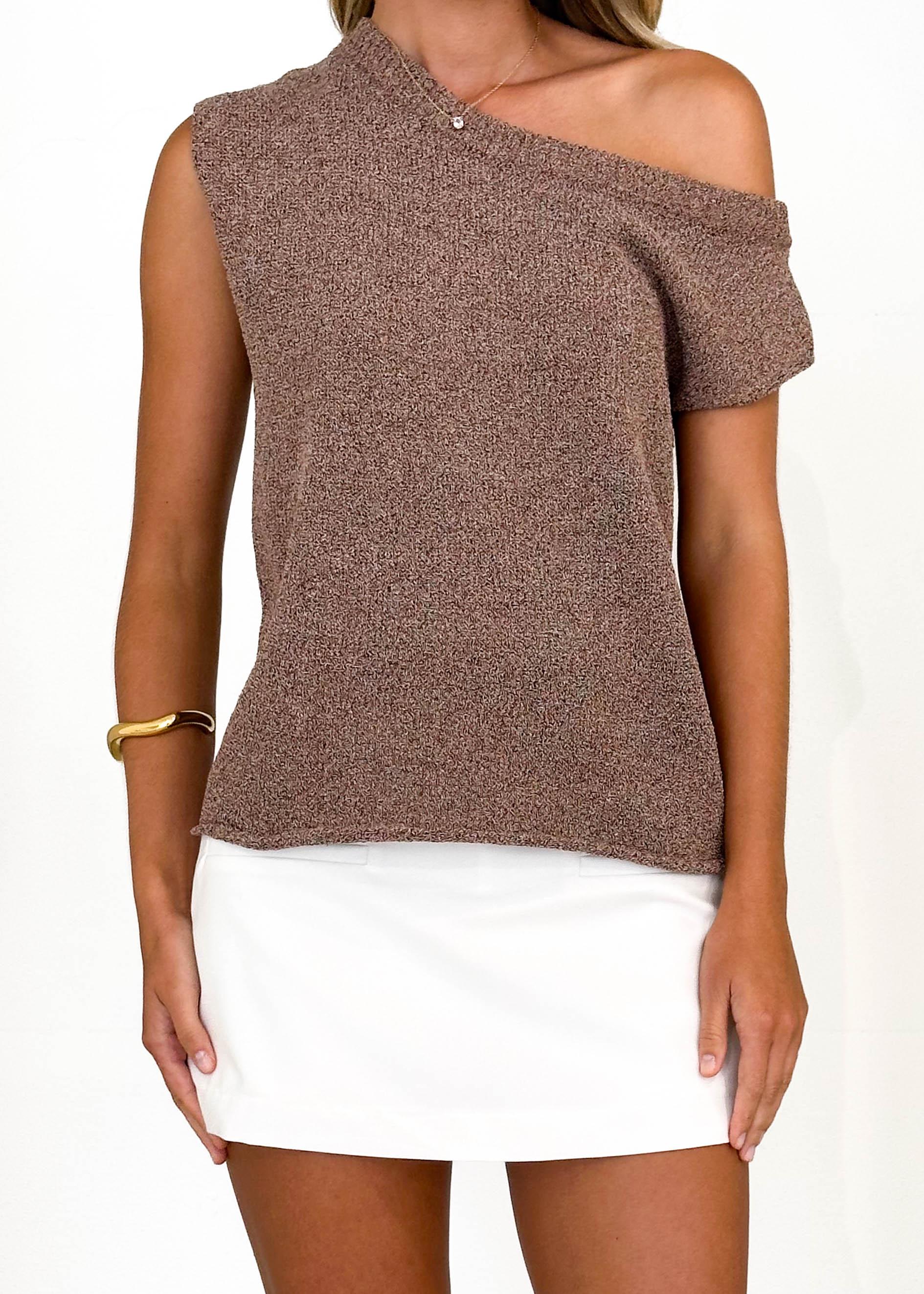 Taissa One Shoulder Knit Top - Chocolate