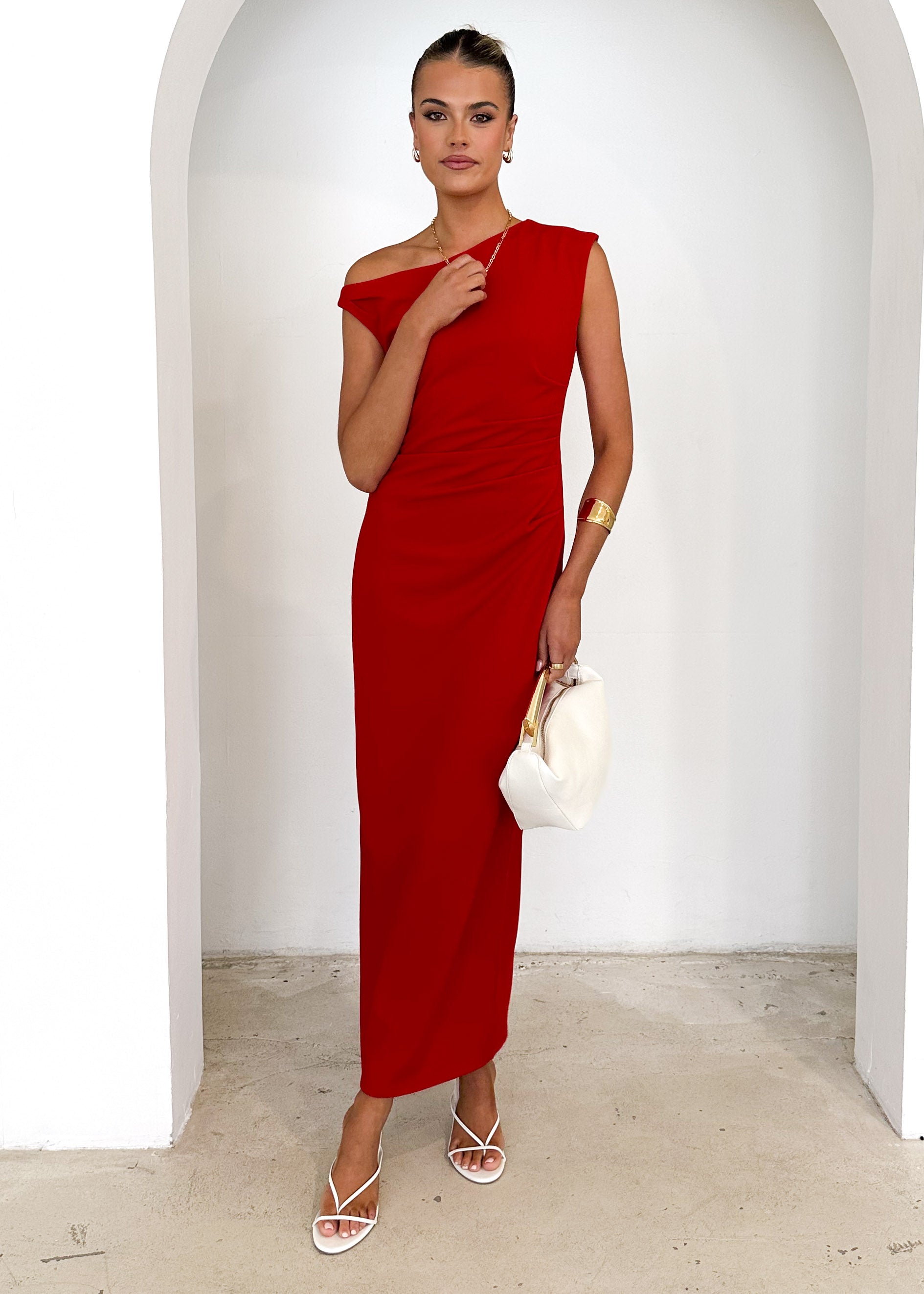 Elsea One Shoulder Maxi Dress - Red