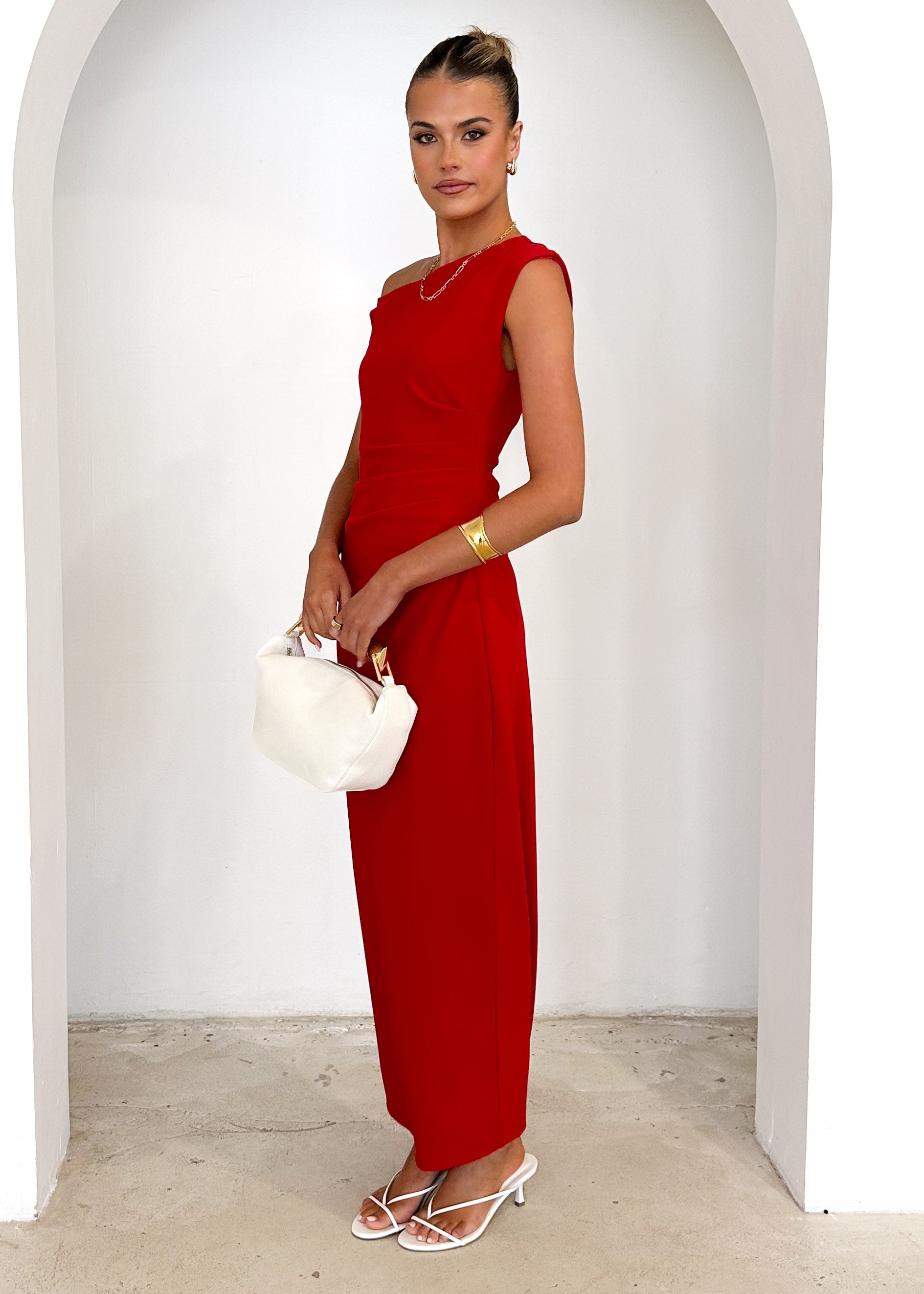 Elsea One Shoulder Maxi Dress - Red