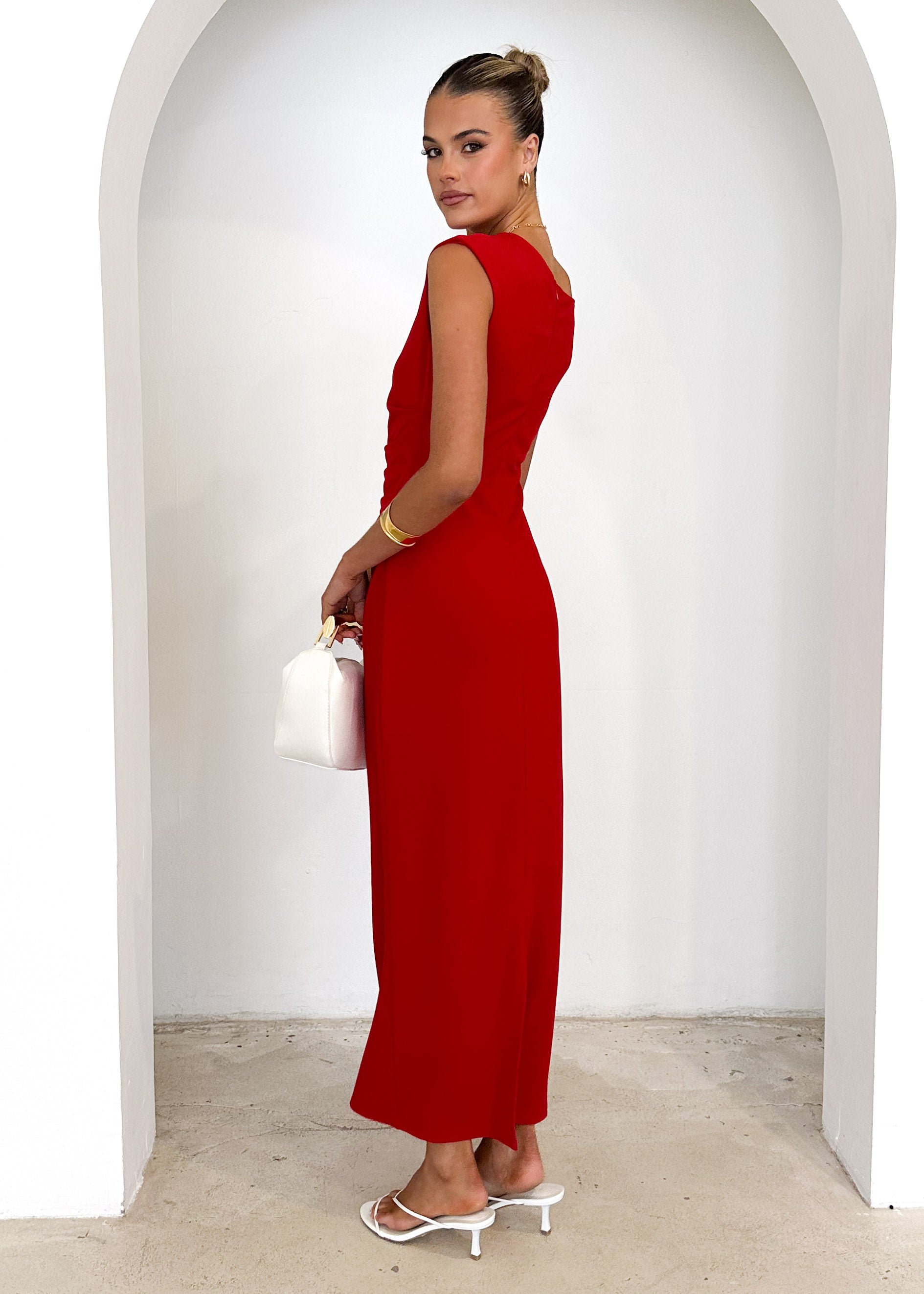 Elsea One Shoulder Maxi Dress - Red