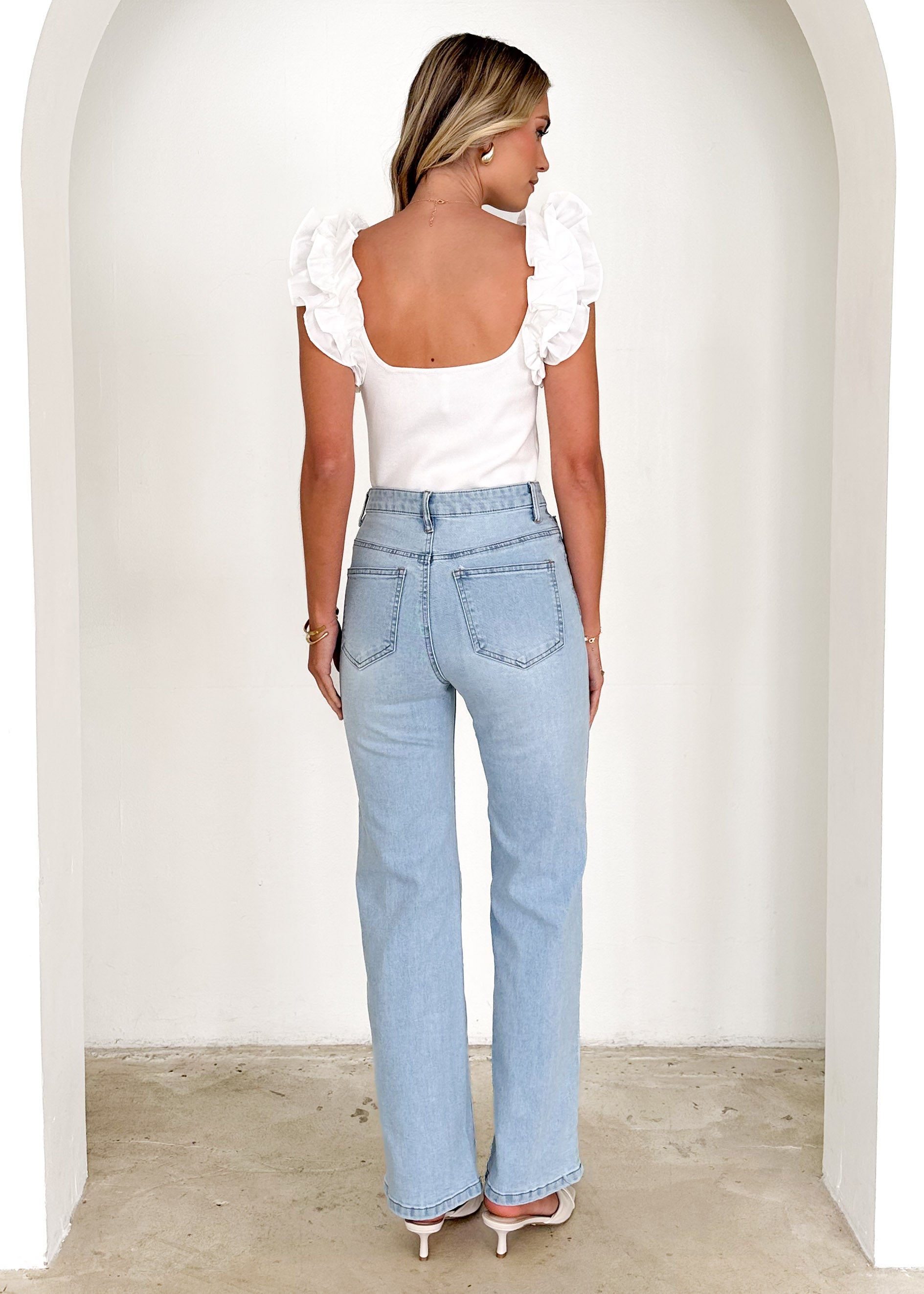 Lettah Stretch Wide Leg Jeans - Light Blue