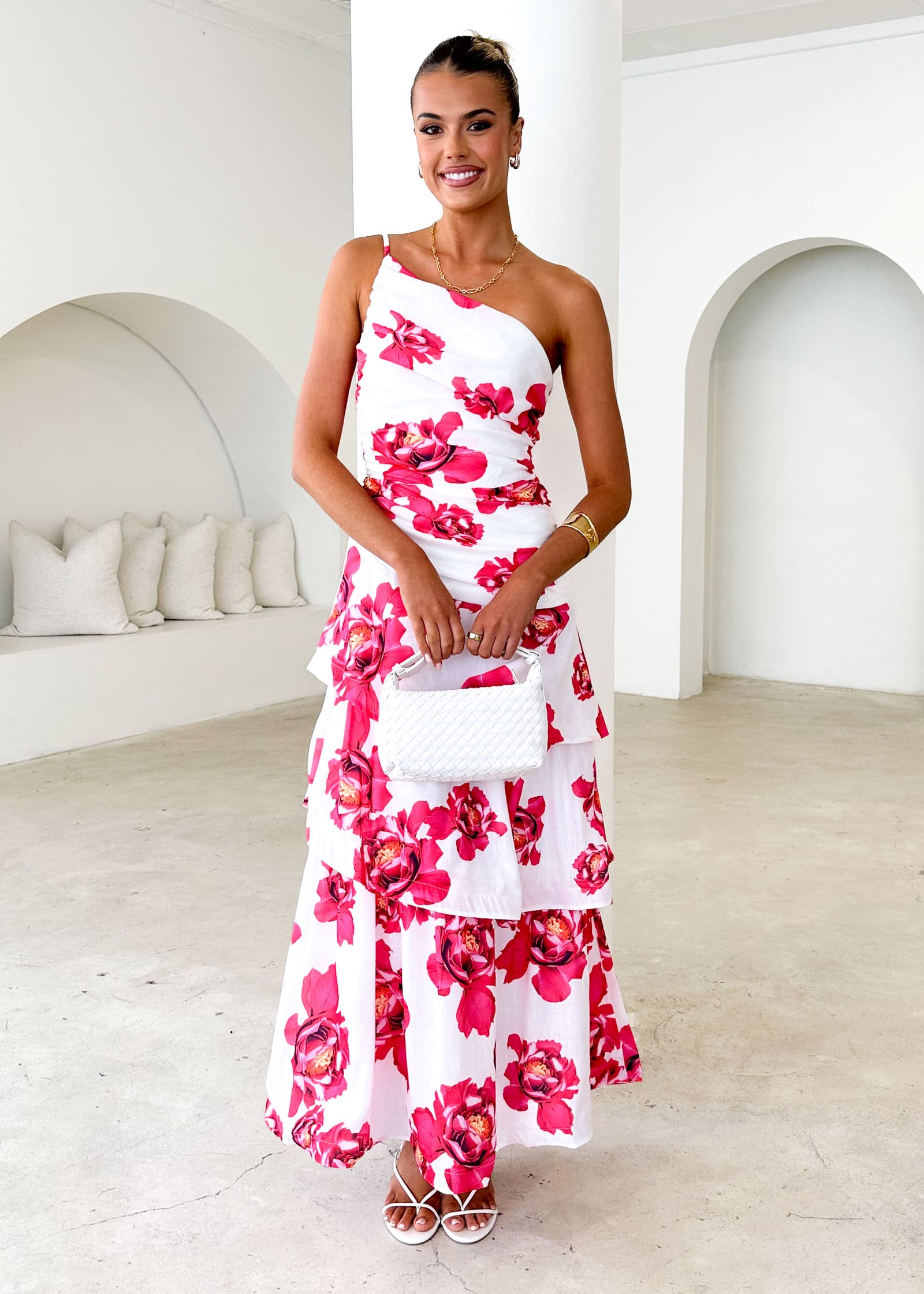 floral embroidered one-shoulder midi dress xscape Aspra One Shoulder Midi Dress