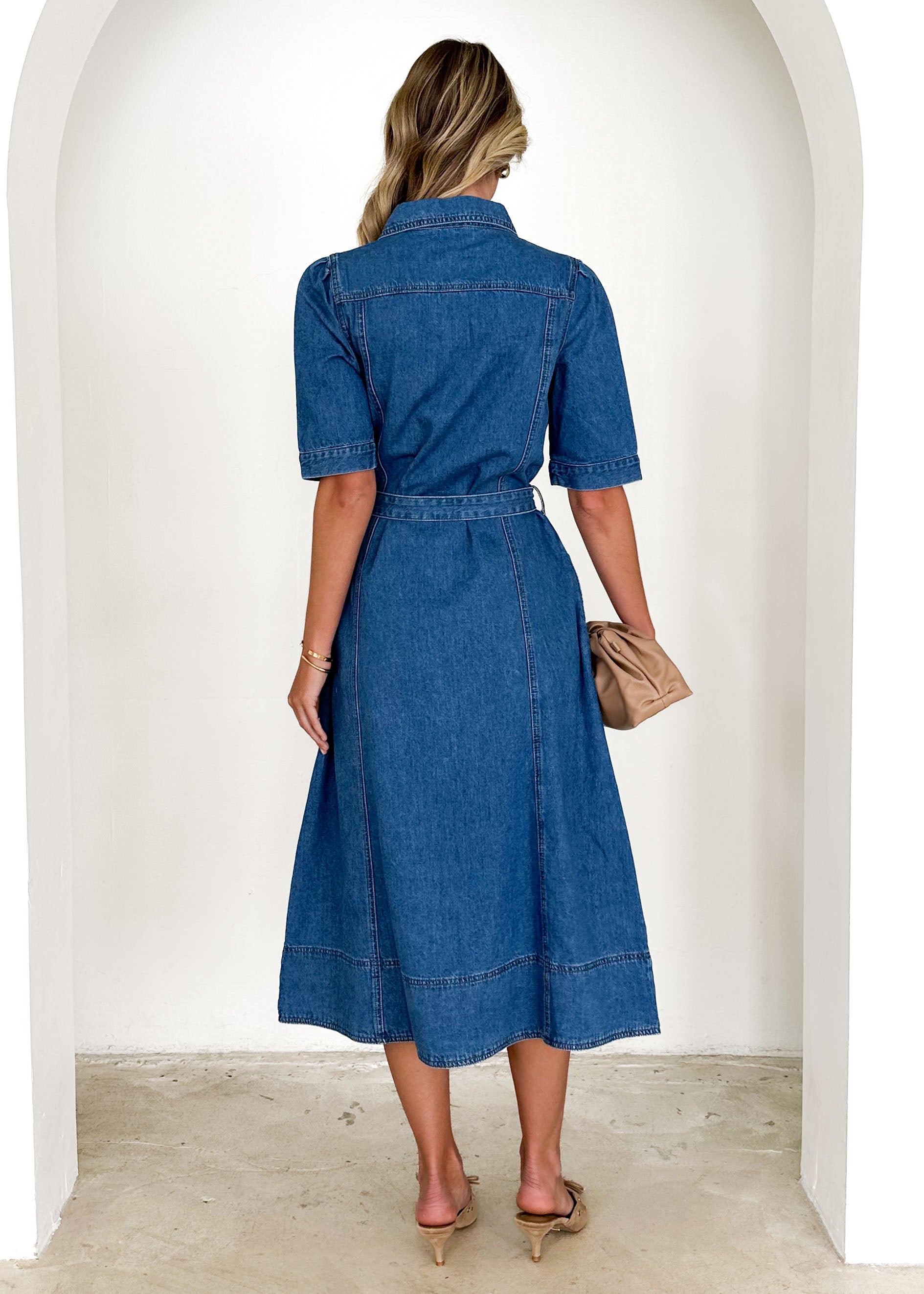 Kaily Denim Midi Dress - Mid Blue