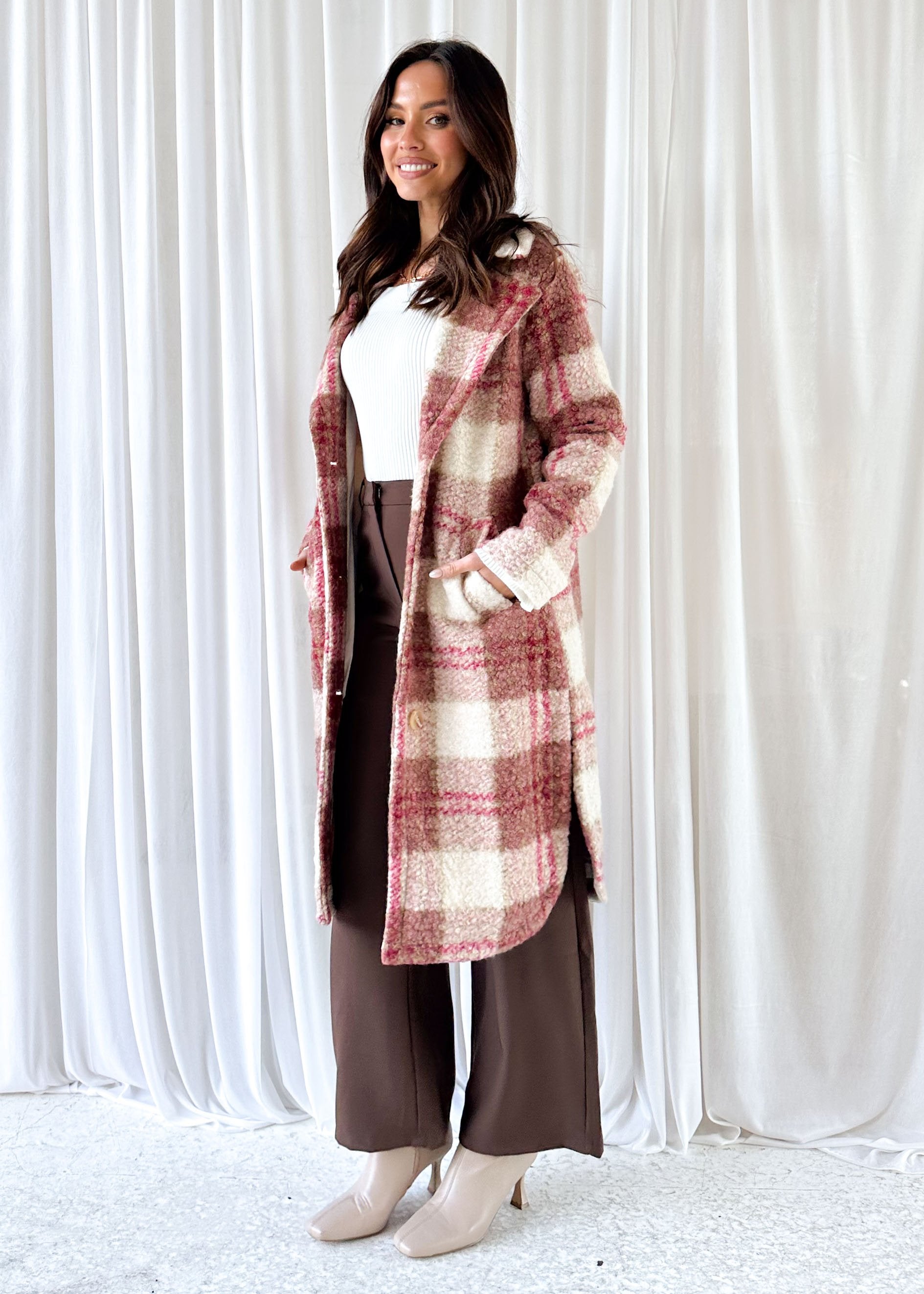 Charlee Coat - Magenta Check