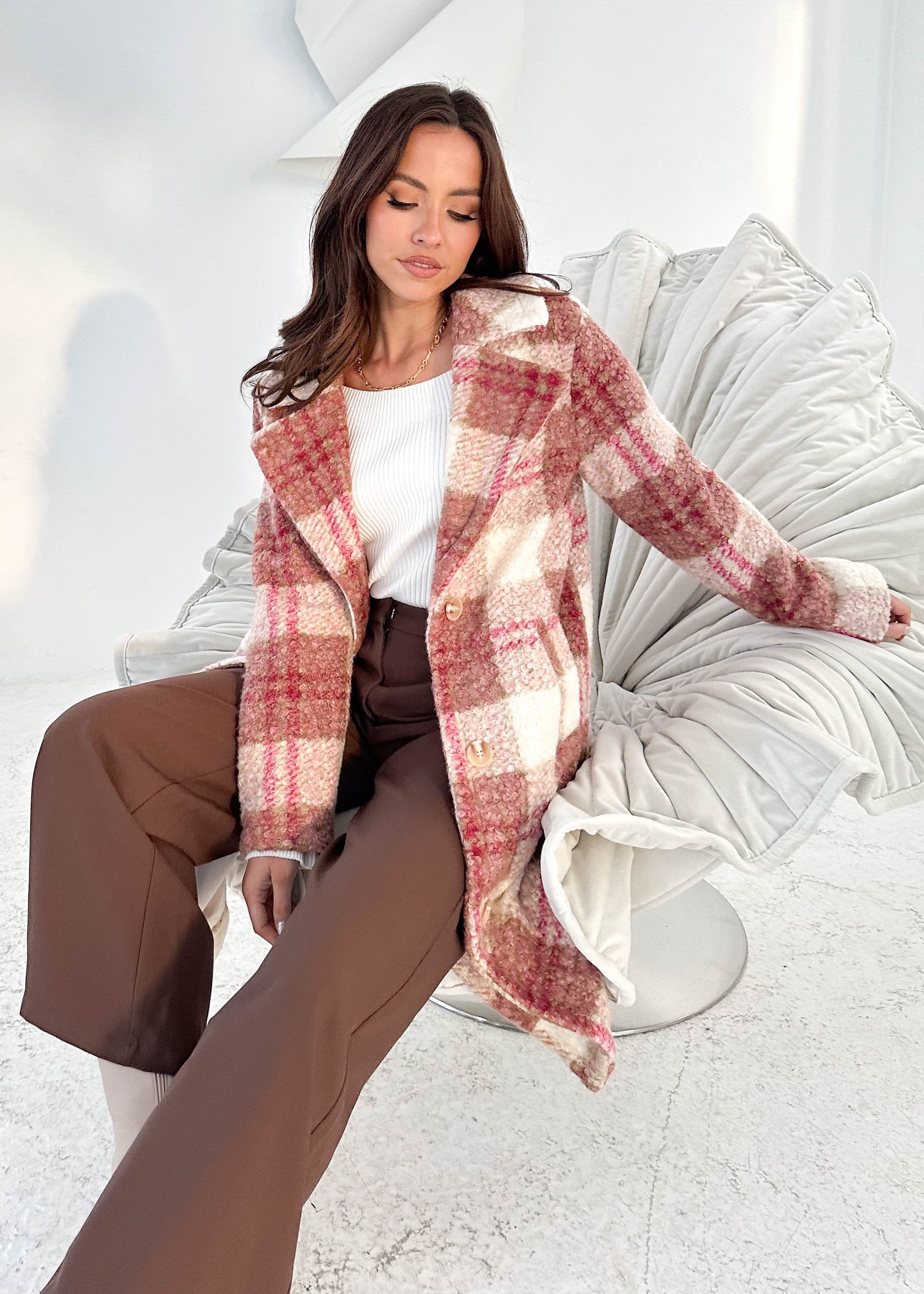 Charlee Coat - Magenta Check