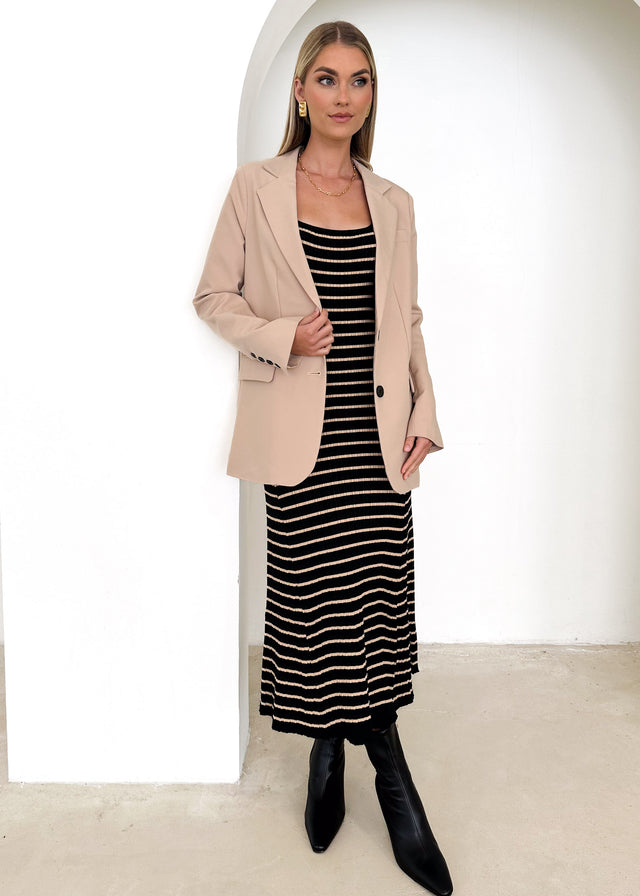 Doria Knit Maxi Dress - Black Stripe