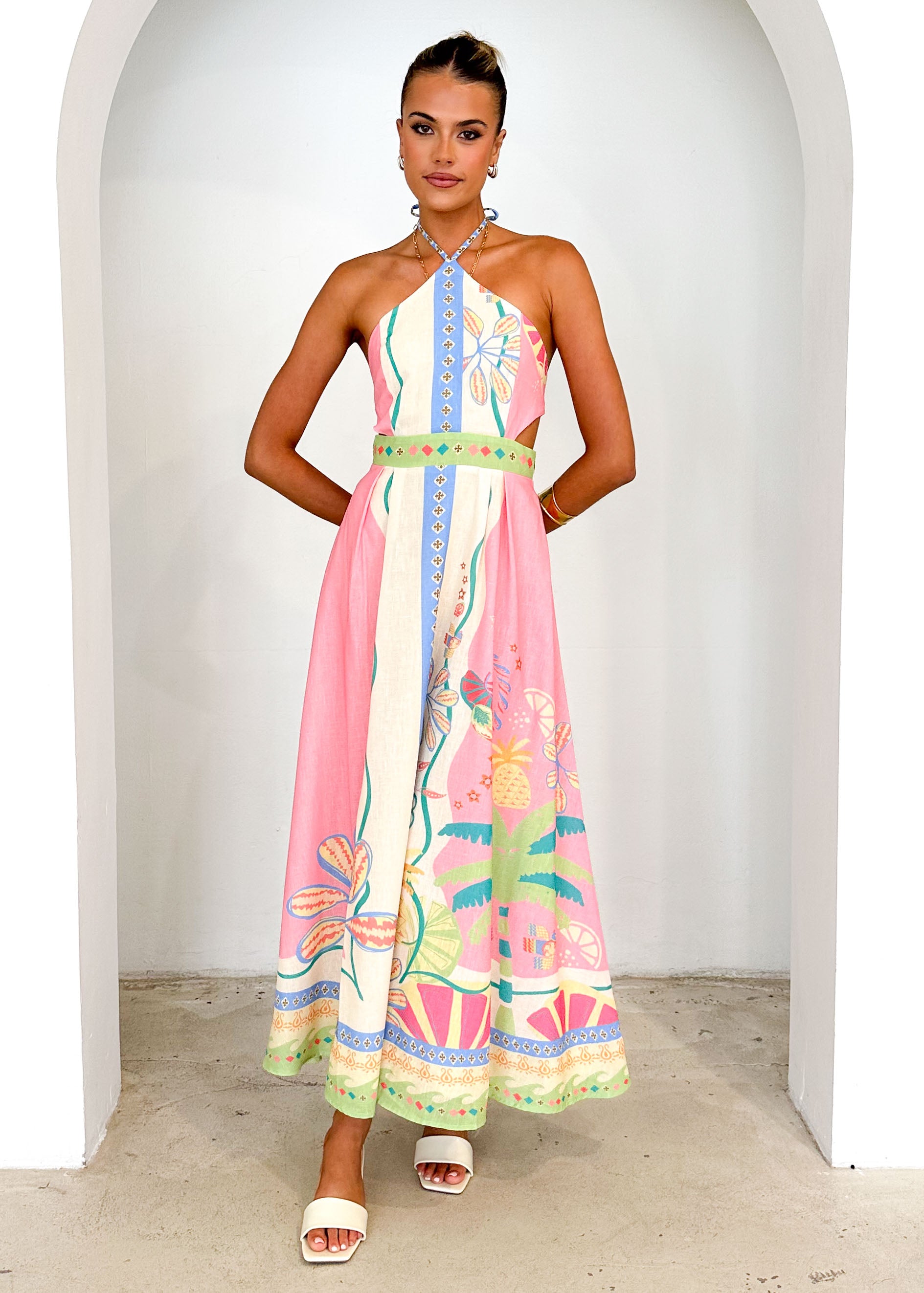 Isia Halter Maxi Dress - Pink Rio