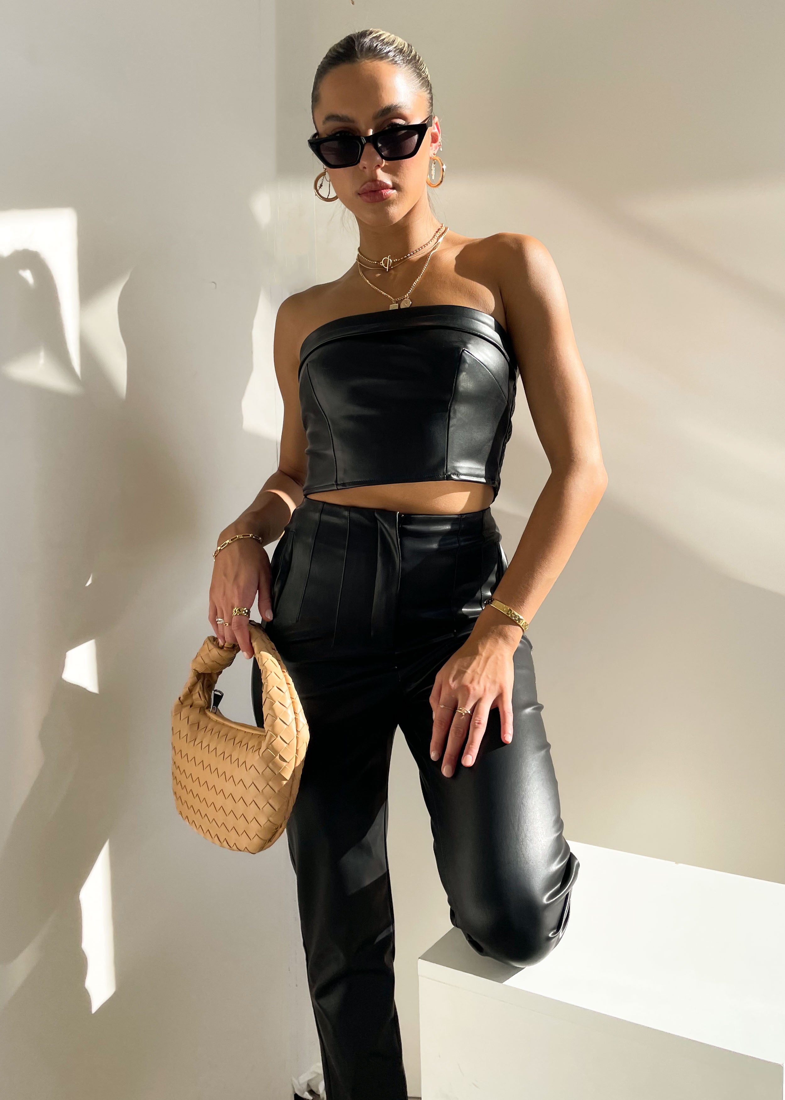 Immie Leather Look Pants - Black