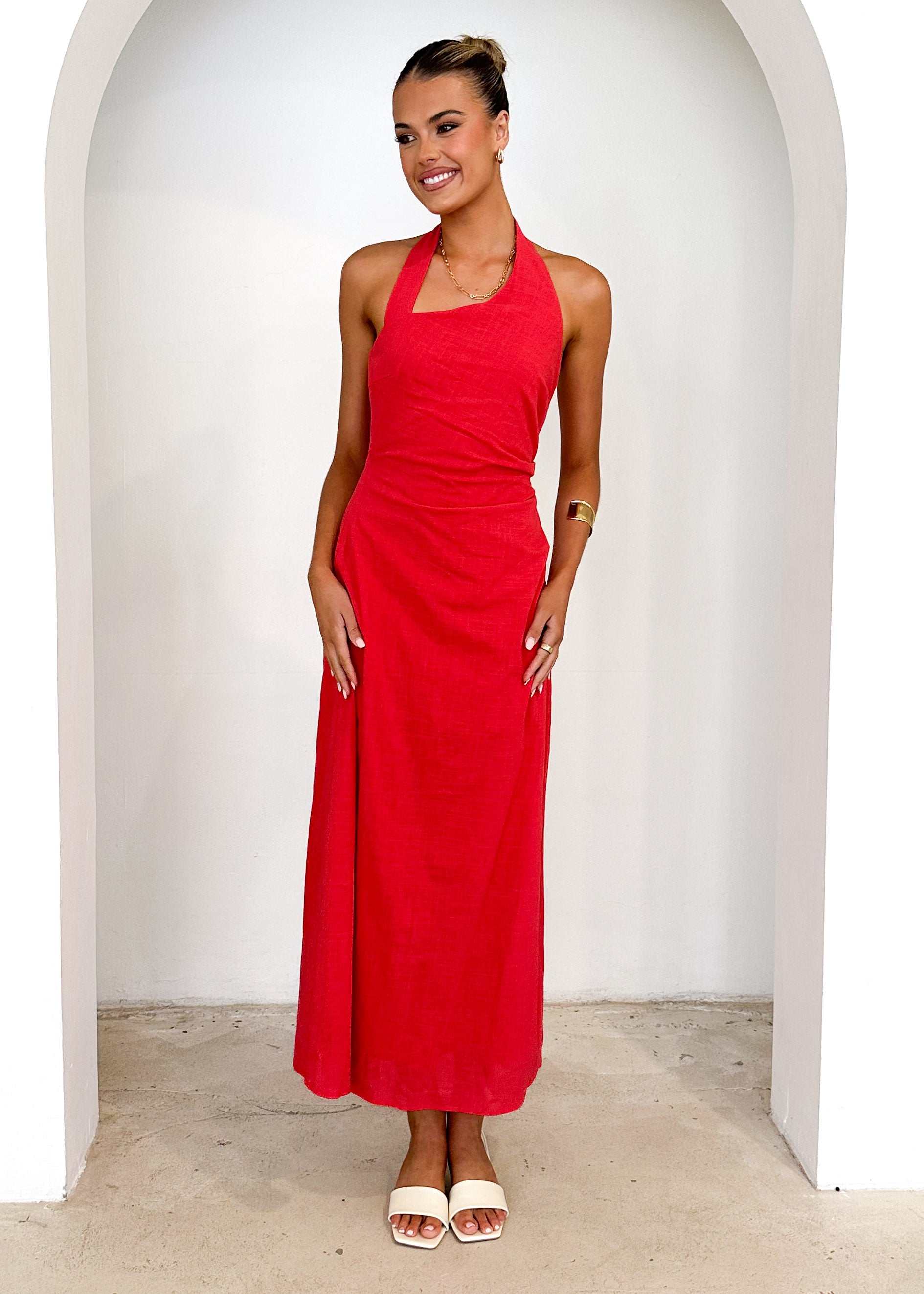 Aella Halter Maxi Dress - Red