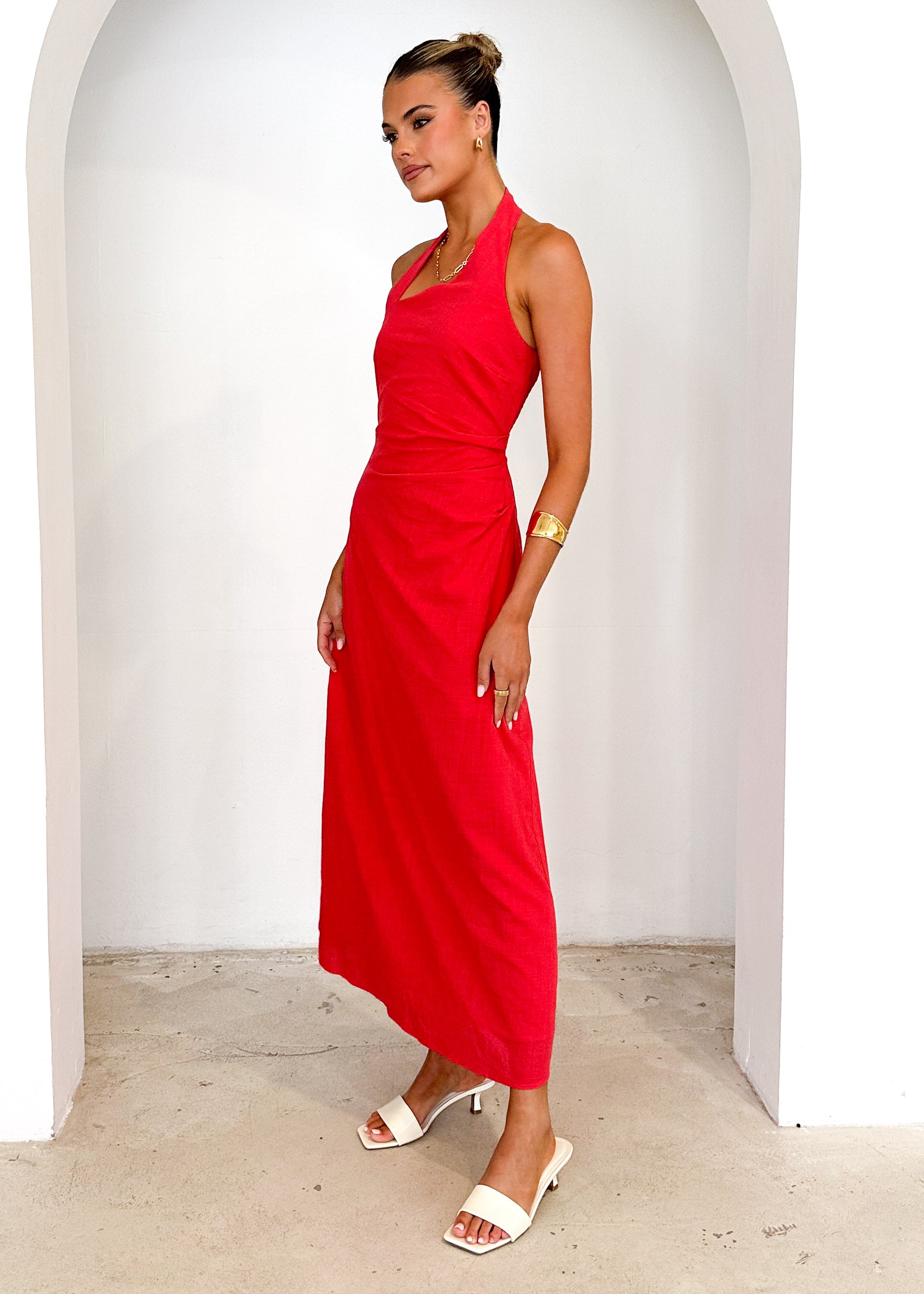 Aella Halter Maxi Dress - Red