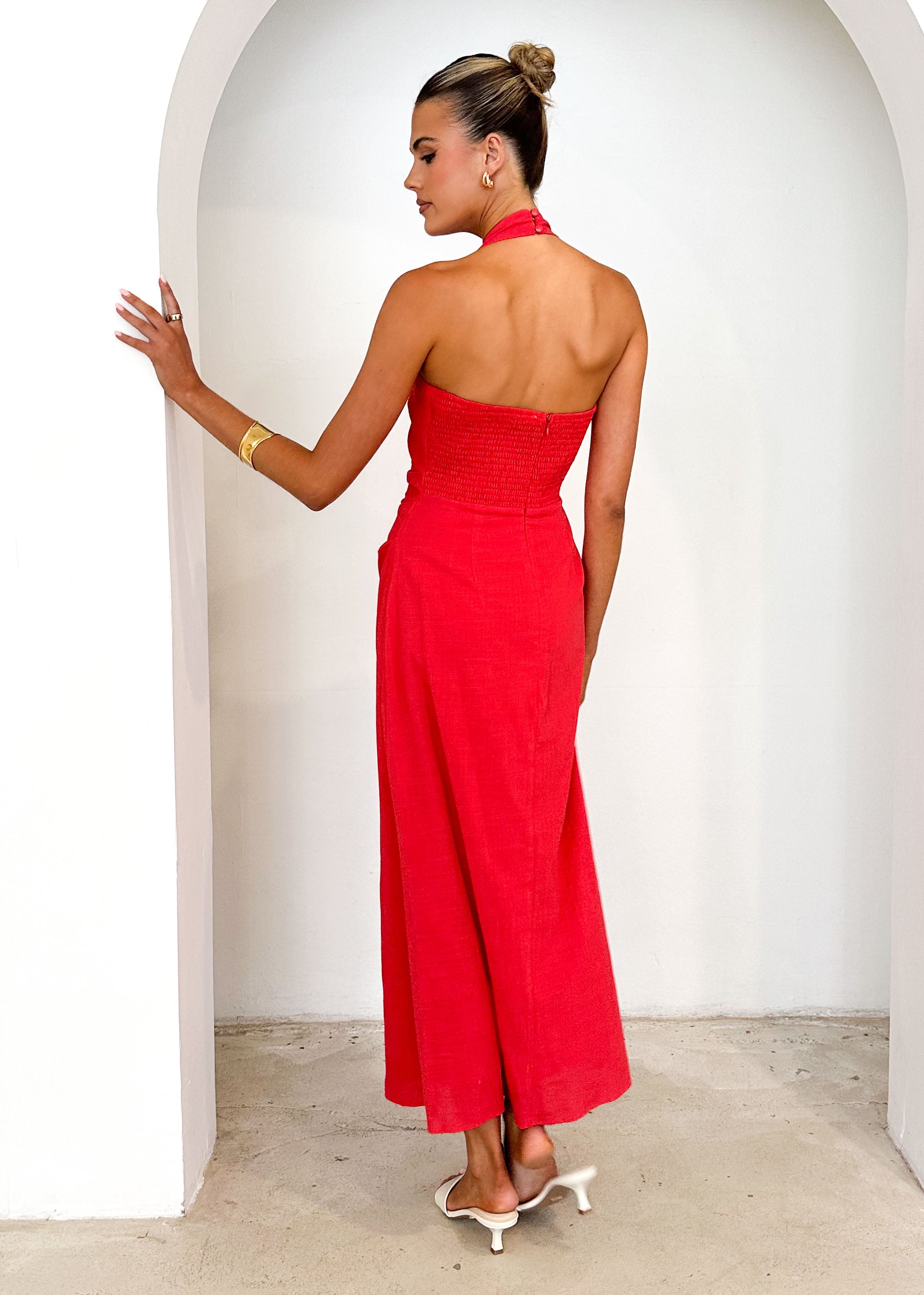 Aella Halter Maxi Dress - Red