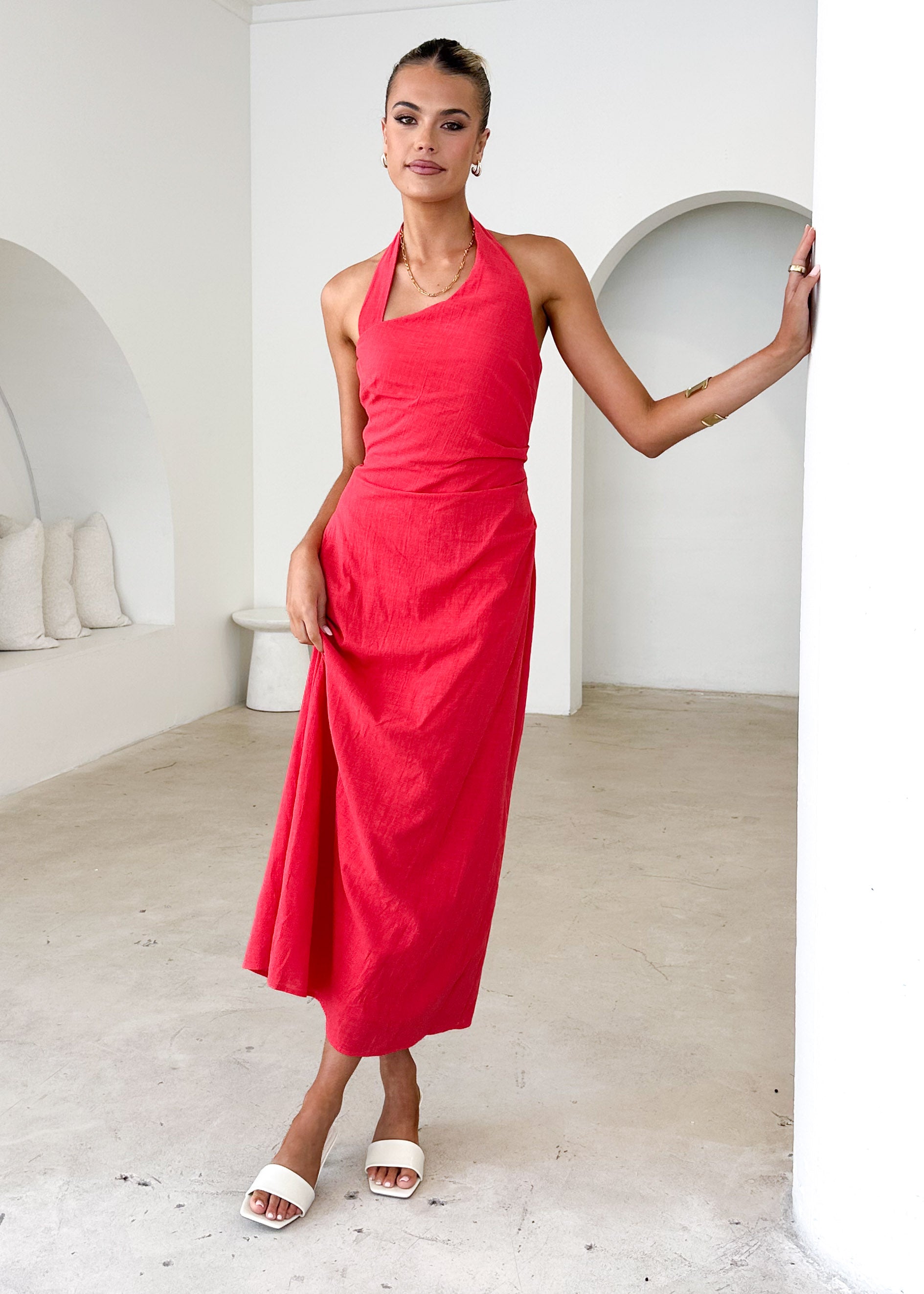 Aella Halter Maxi Dress - Red