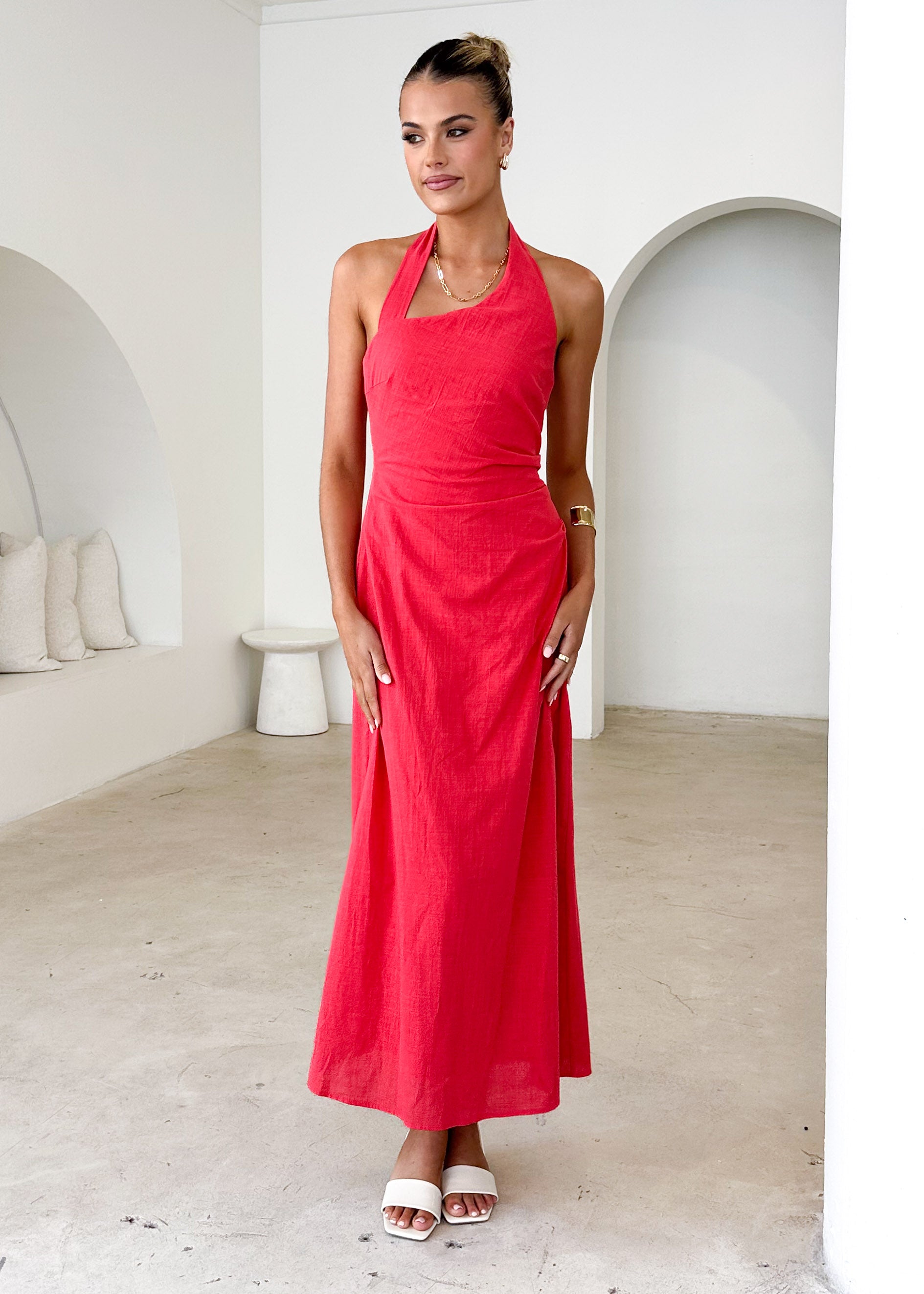 Aella Halter Maxi Dress - Red