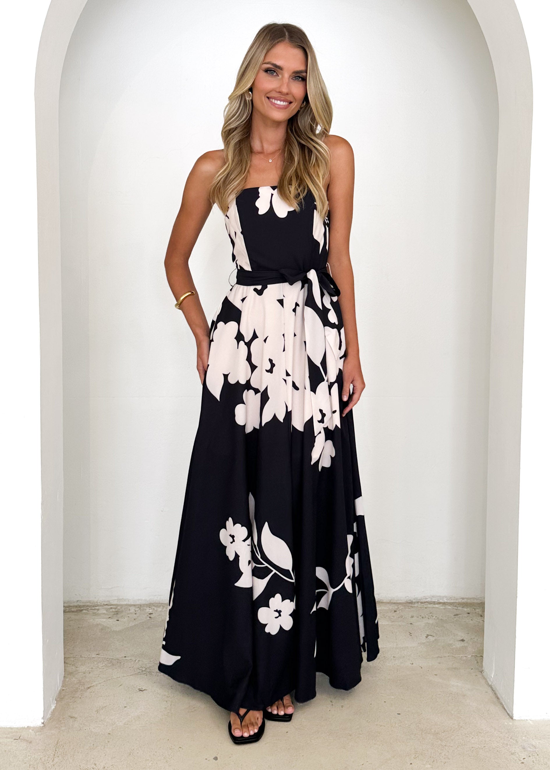 Jorgia Strapless Maxi Dress - Black Floral