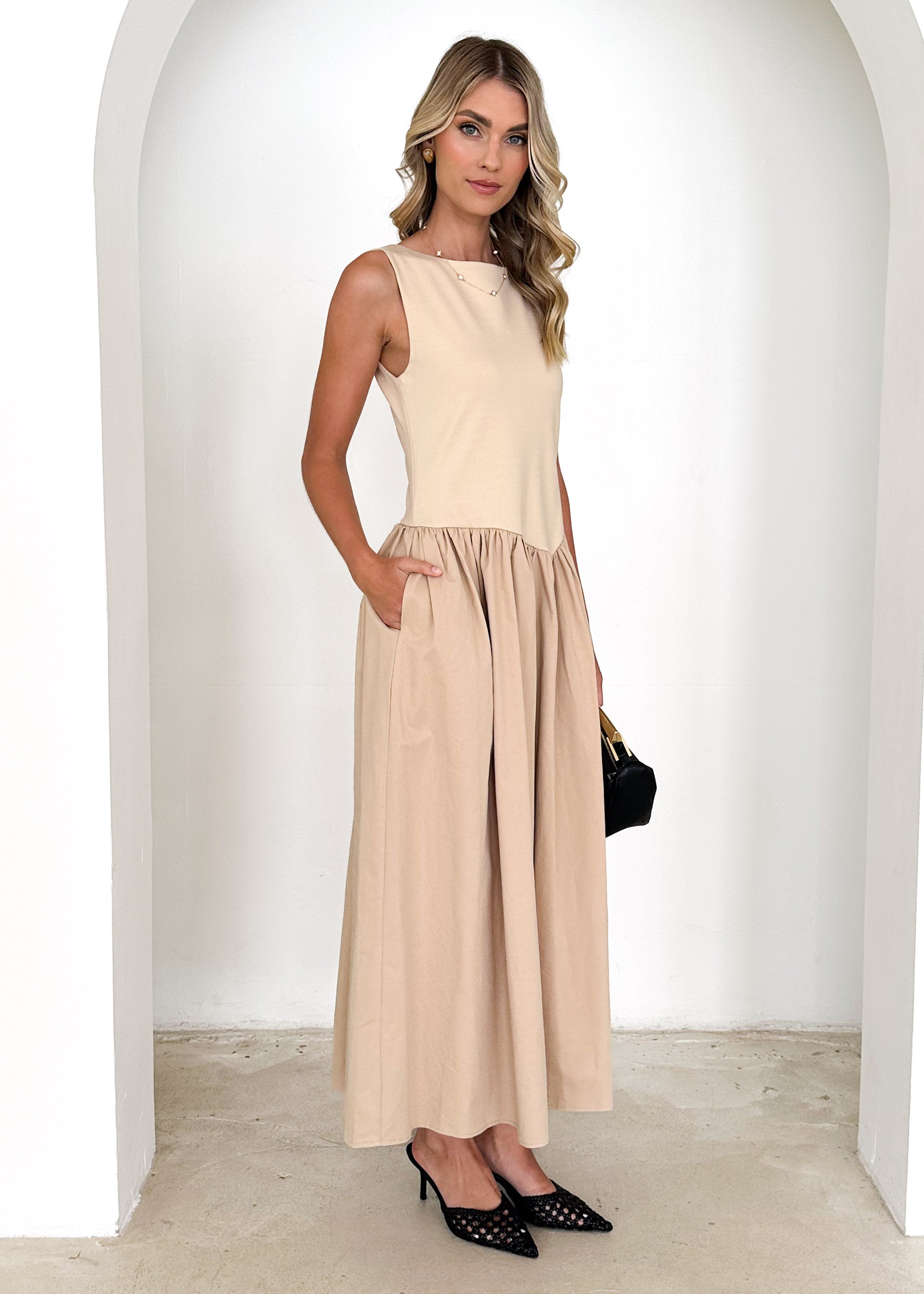 Annaleise Midi Dress - Beige