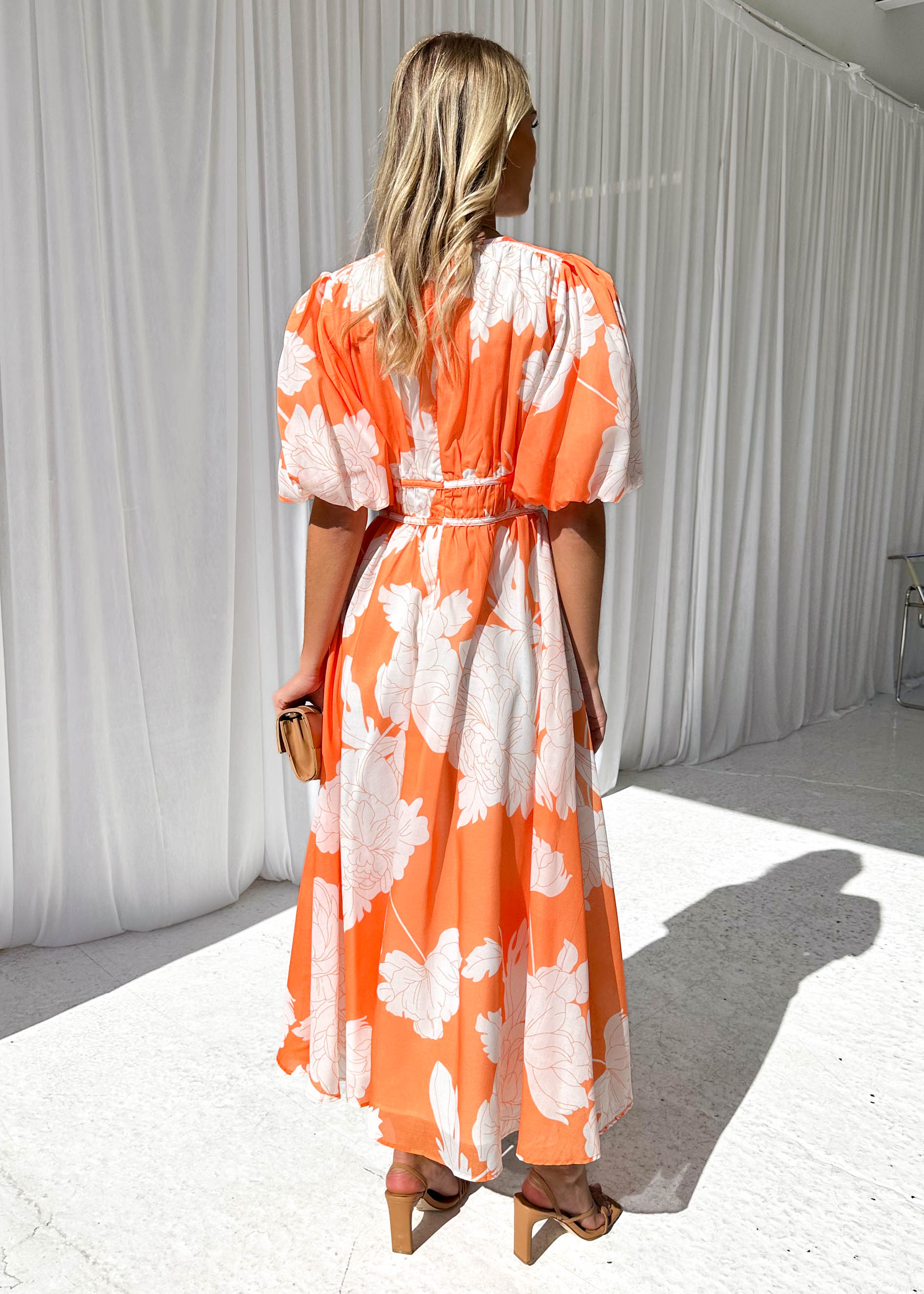 Safrina Midi Dress - Tangerine Floral