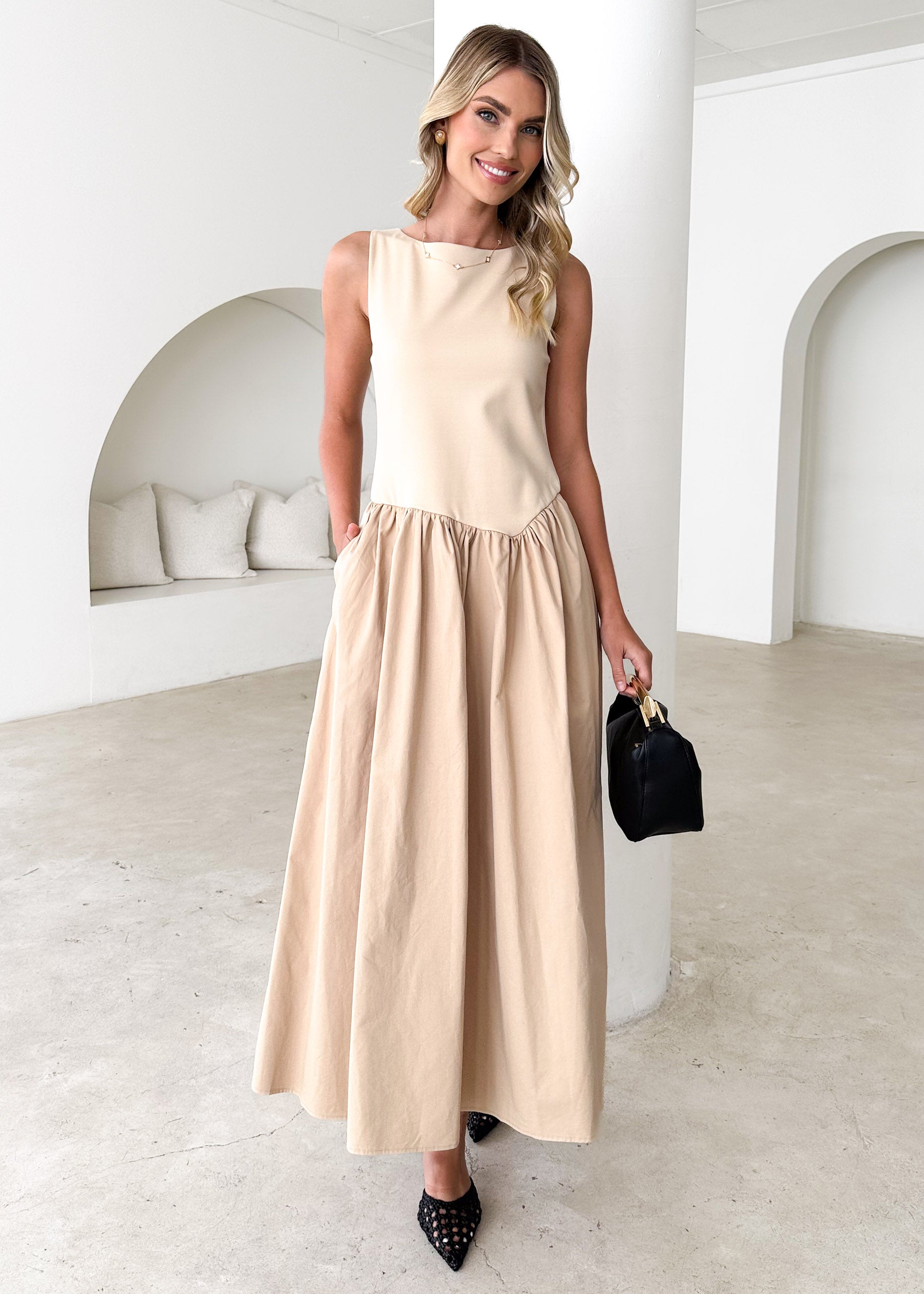 Annaleise Midi Dress - Beige