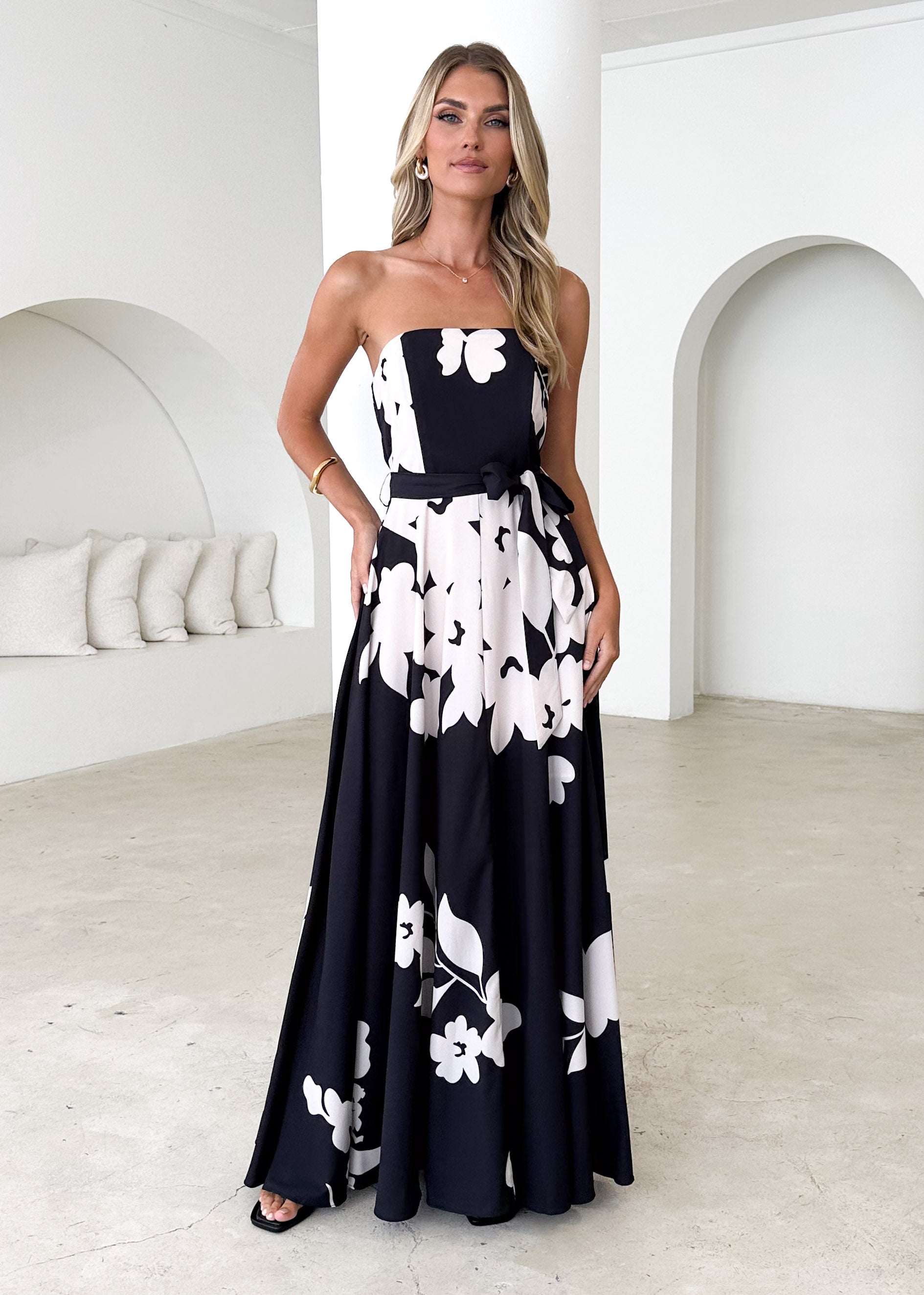 Jorgia Strapless Maxi Dress - Black Floral