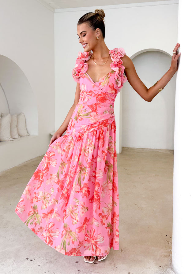 Lucine Maxi Dress - Pink Floral Gingham & Heels Lucine Maxi Dress - Pink Floral Gingham & Heels