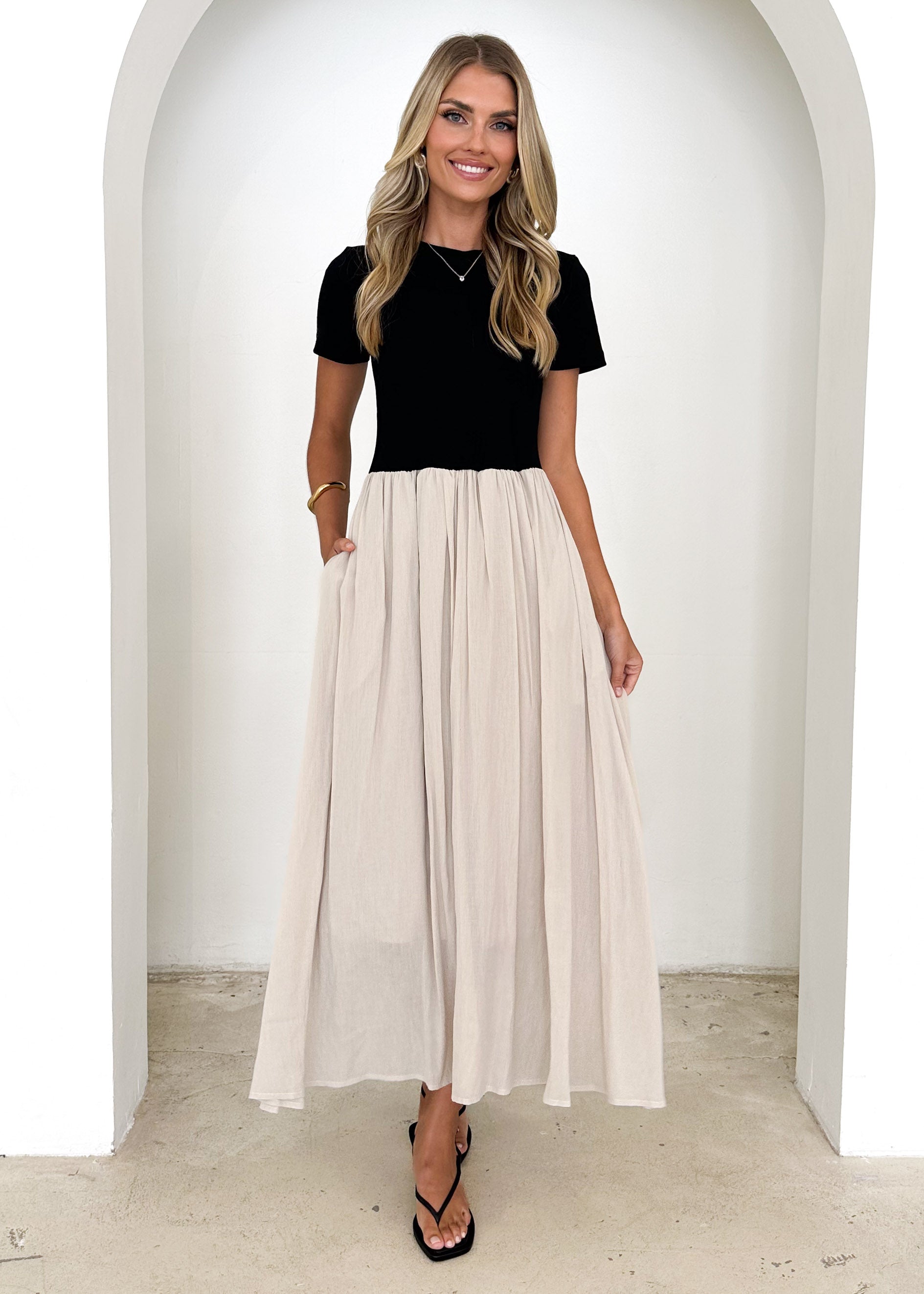 Riptide Maxi Dress - Beige Splice