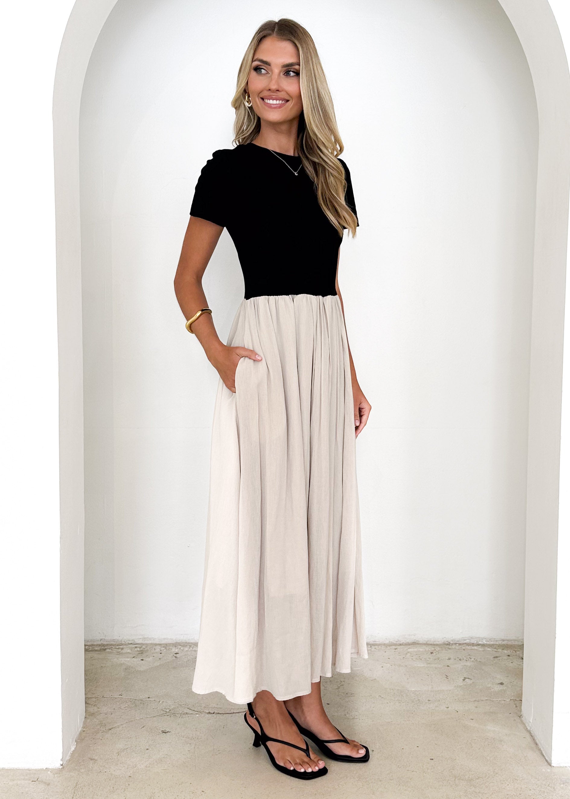 Riptide Maxi Dress - Beige Splice