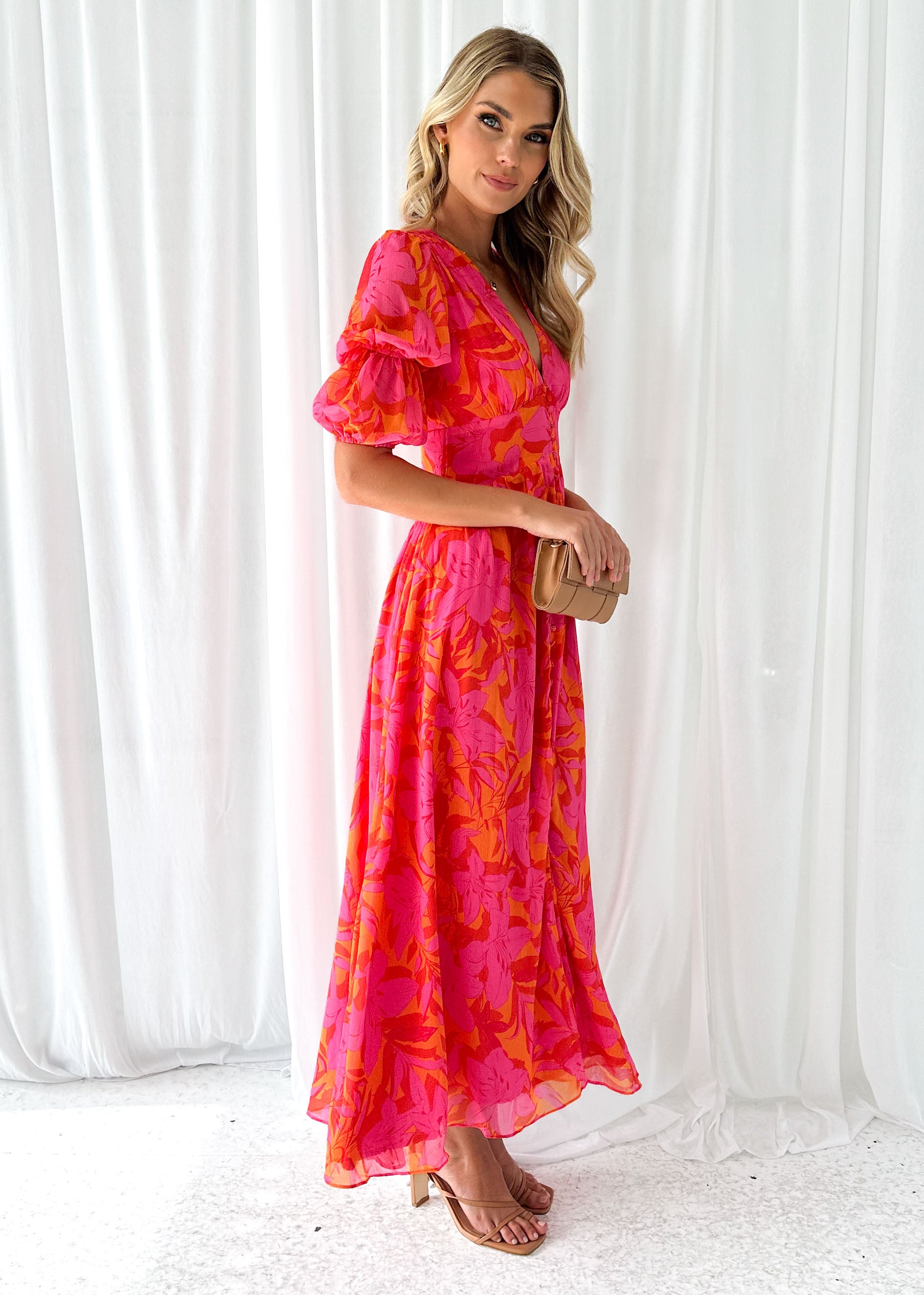 Tiffanie Midi Dress - Tangerine Floral