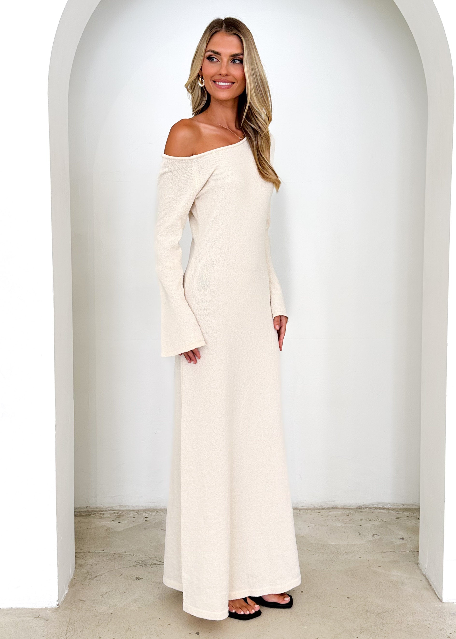 Loco One Shoulder Knit Maxi Dress - Cream