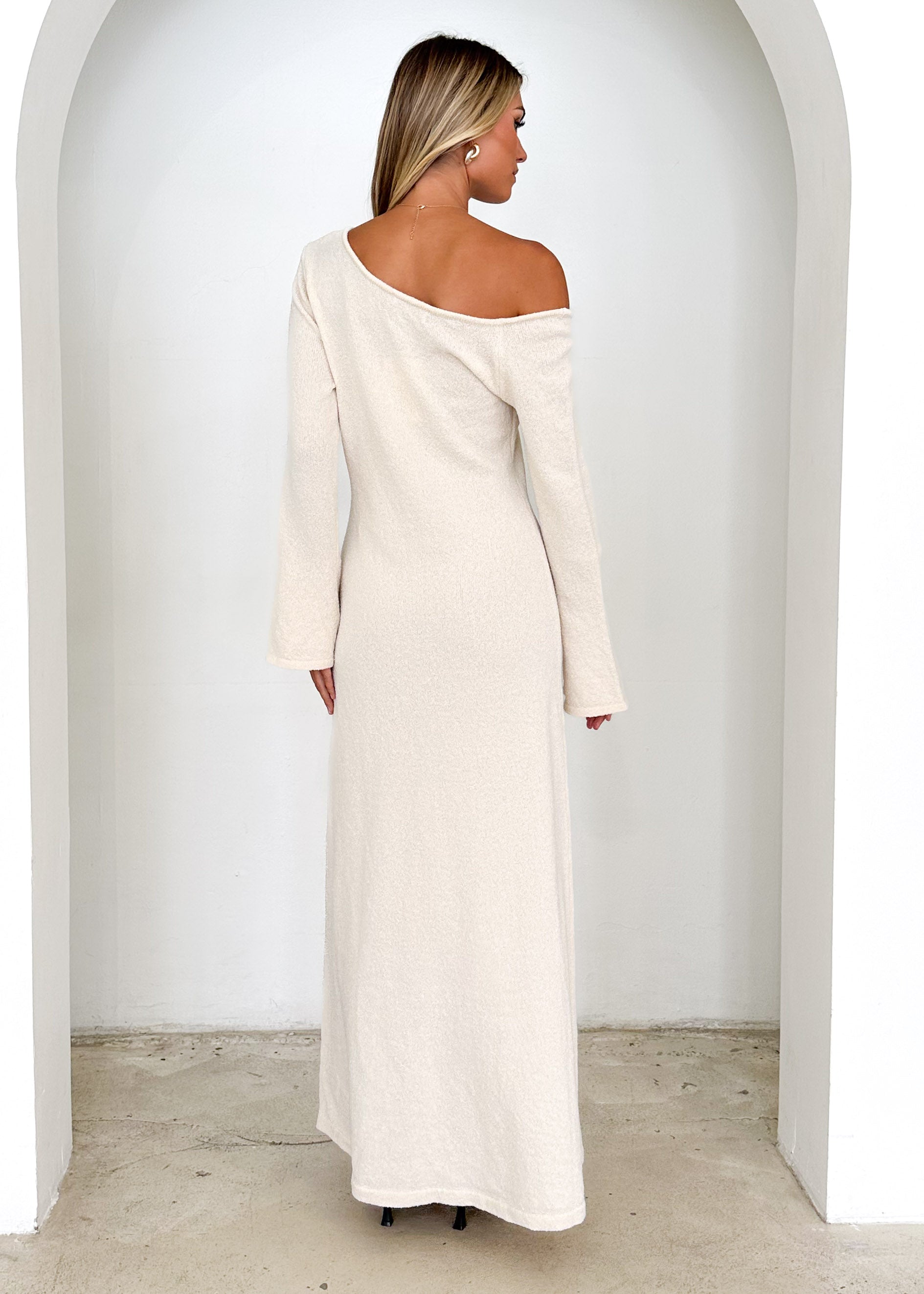 Loco One Shoulder Knit Maxi Dress - Cream