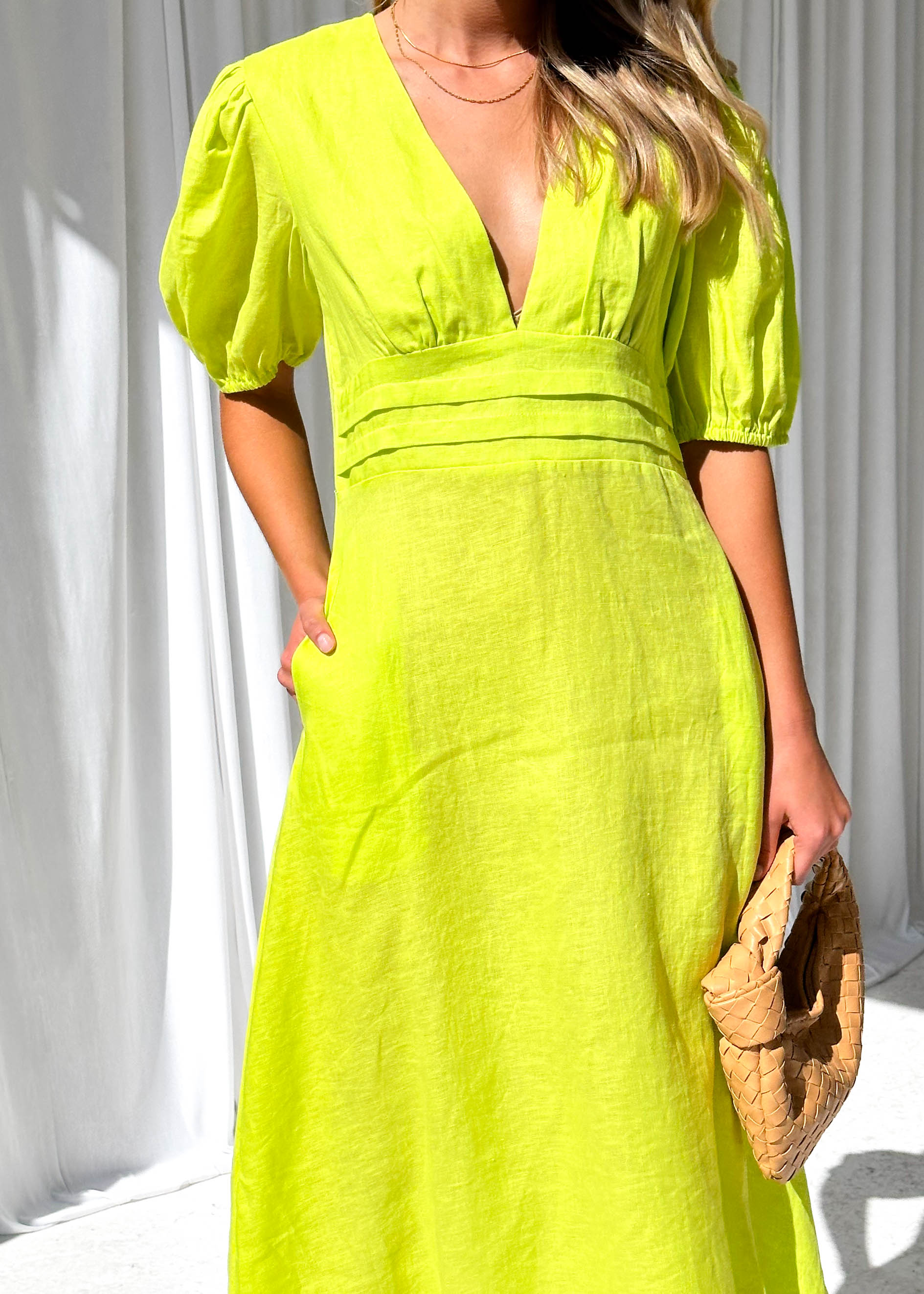 Bakari Linen Midi Dress - Lime