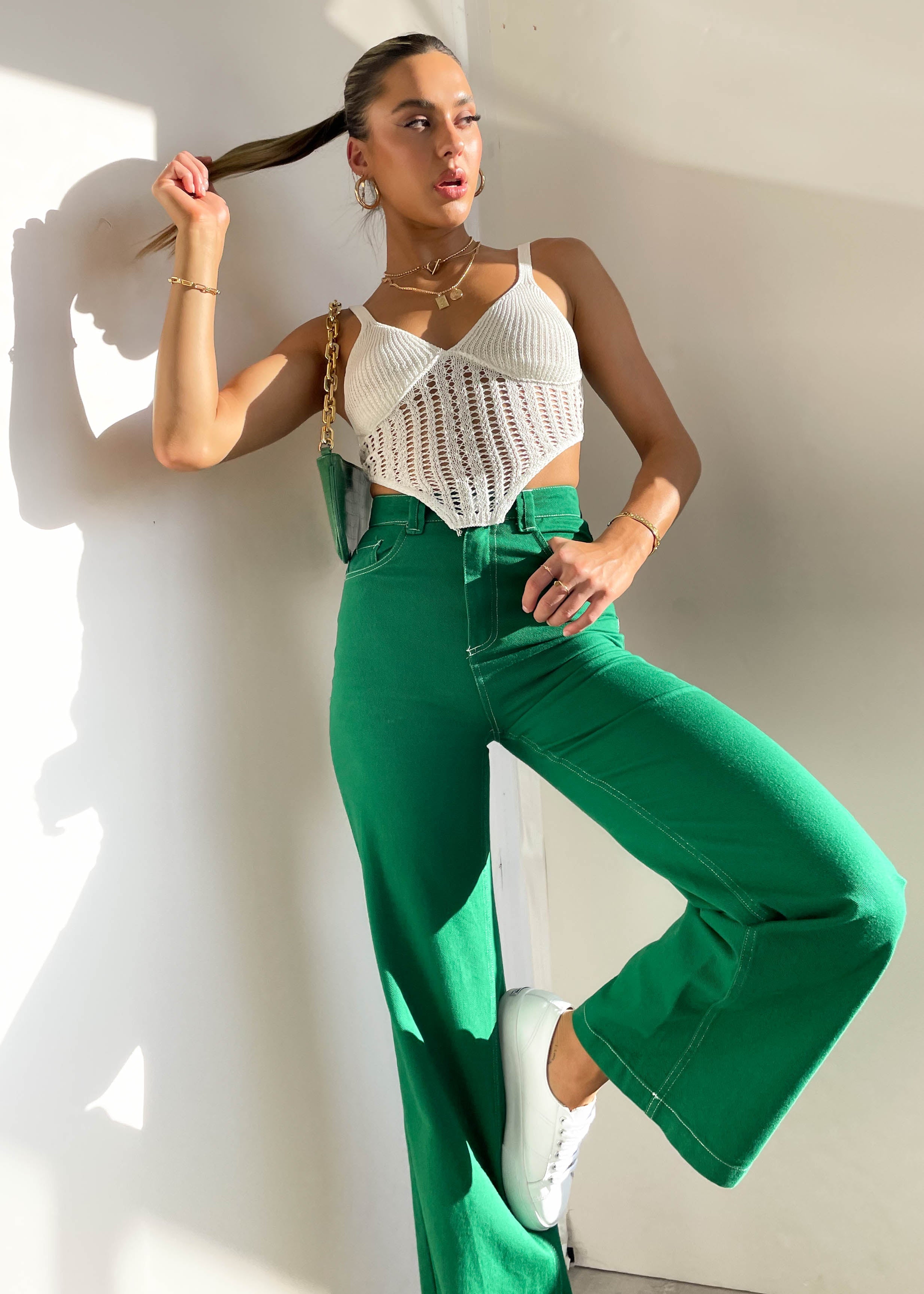 Texah Wide Leg Jeans - Green