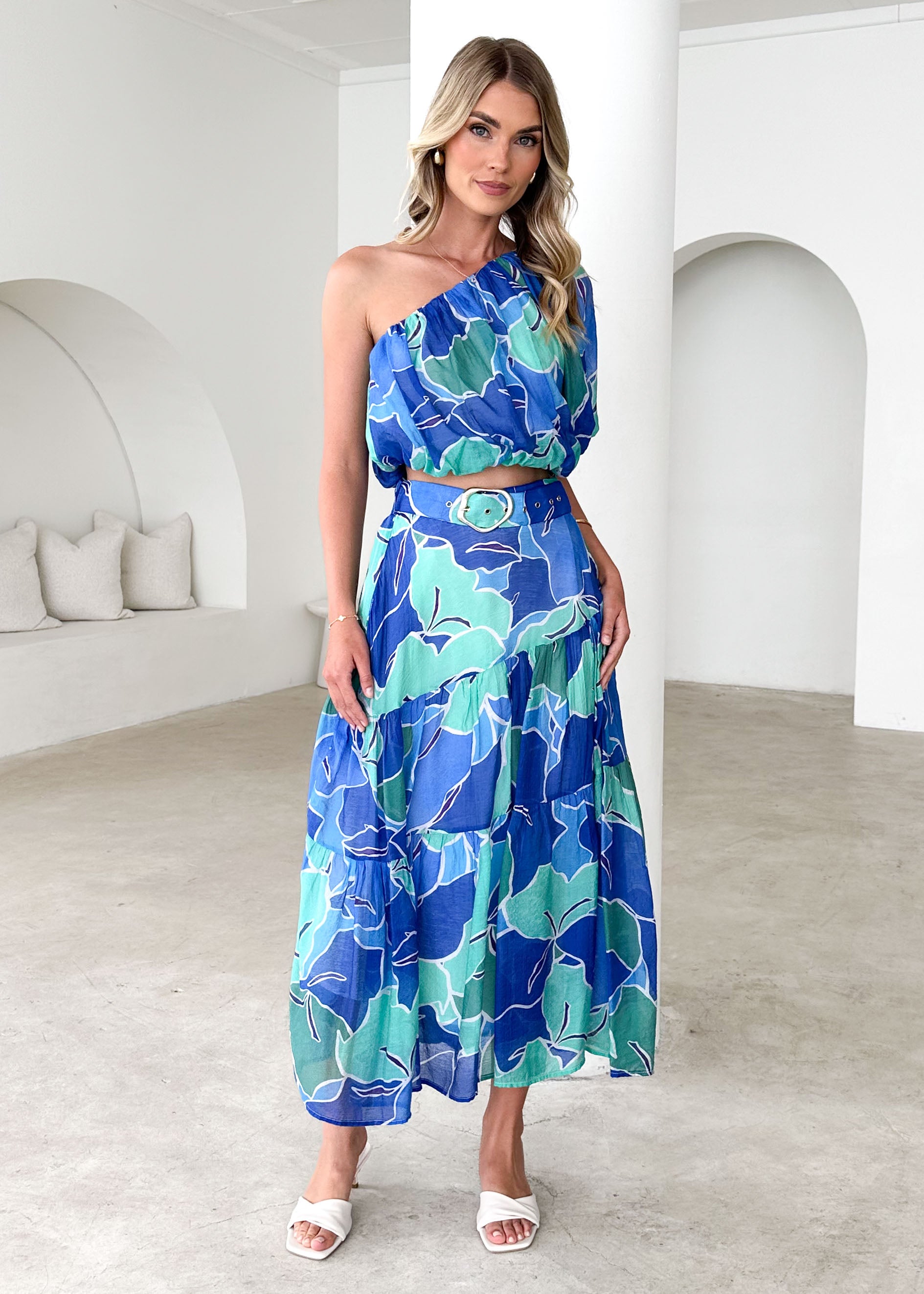 Ivanna Maxi Skirt - Blue Abstract