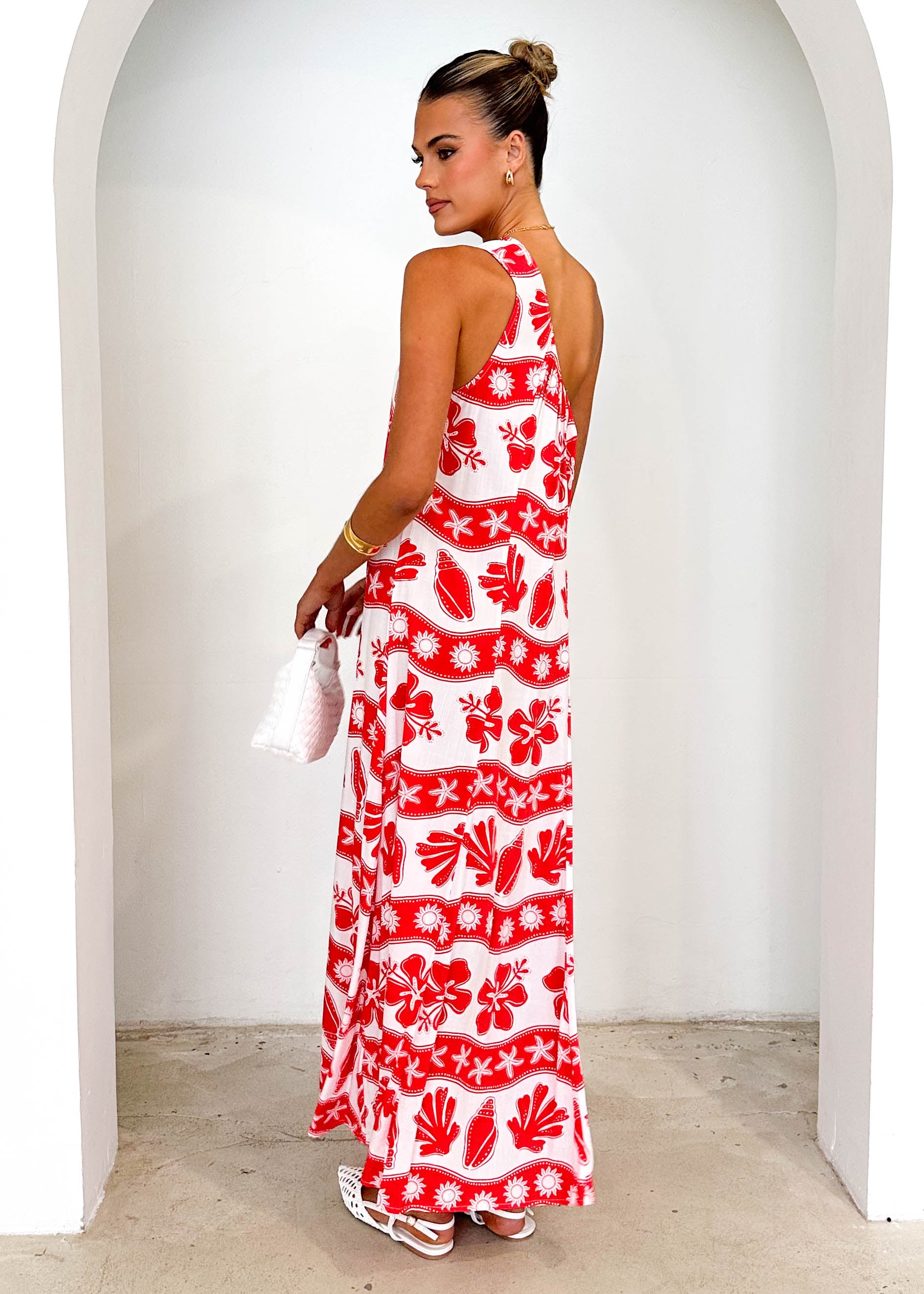 Boderie One Shoulder Maxi Dress - Red Kaida