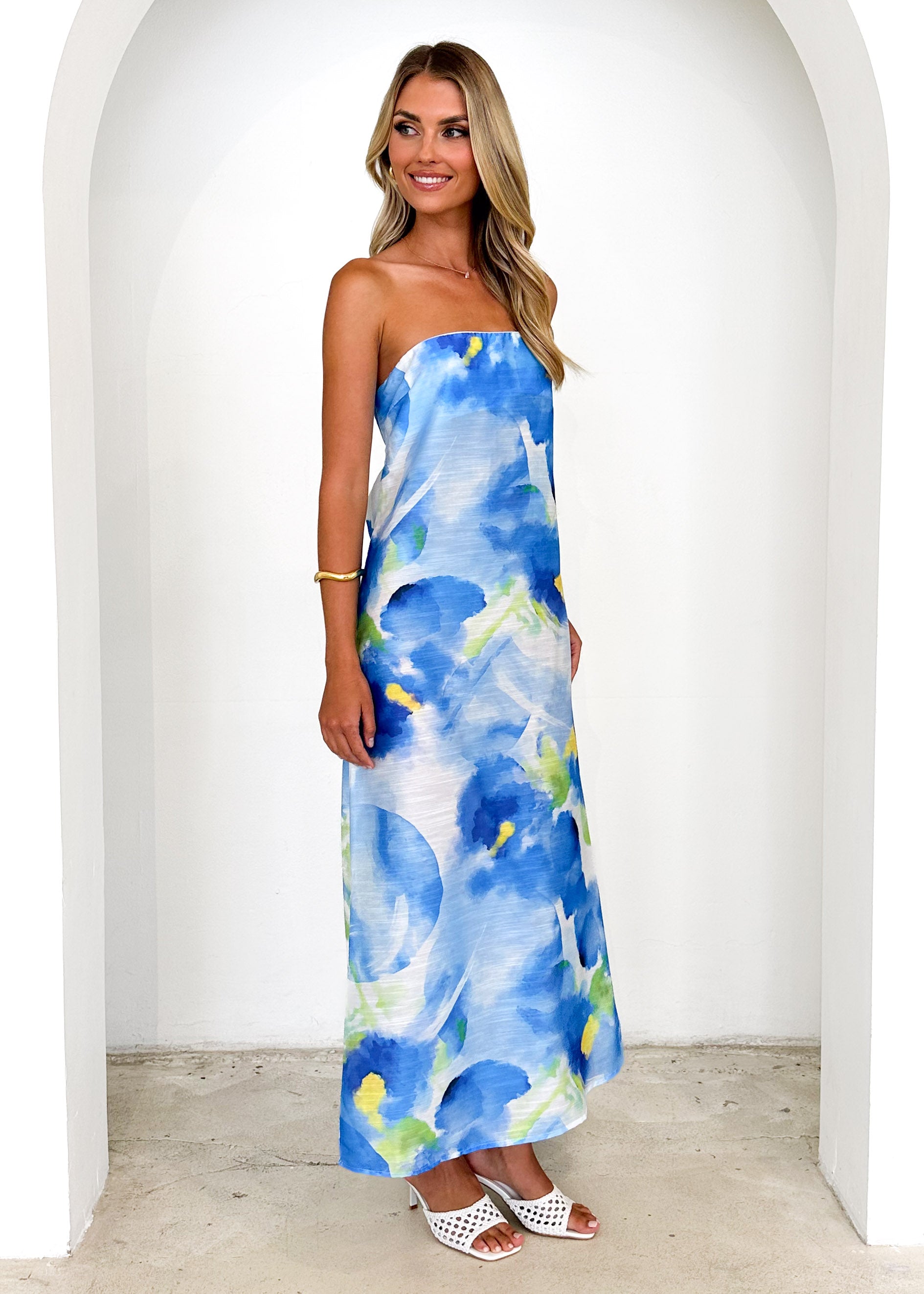 Aperol Strapless Maxi Dress - Blue Splash