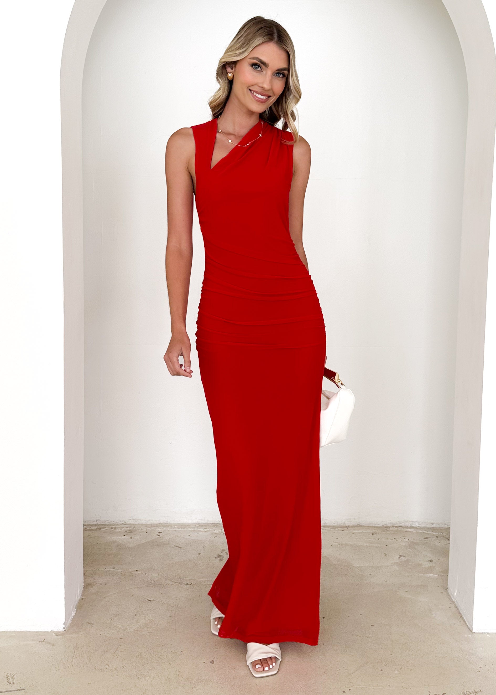 Karolina Mesh Maxi Dress - Red