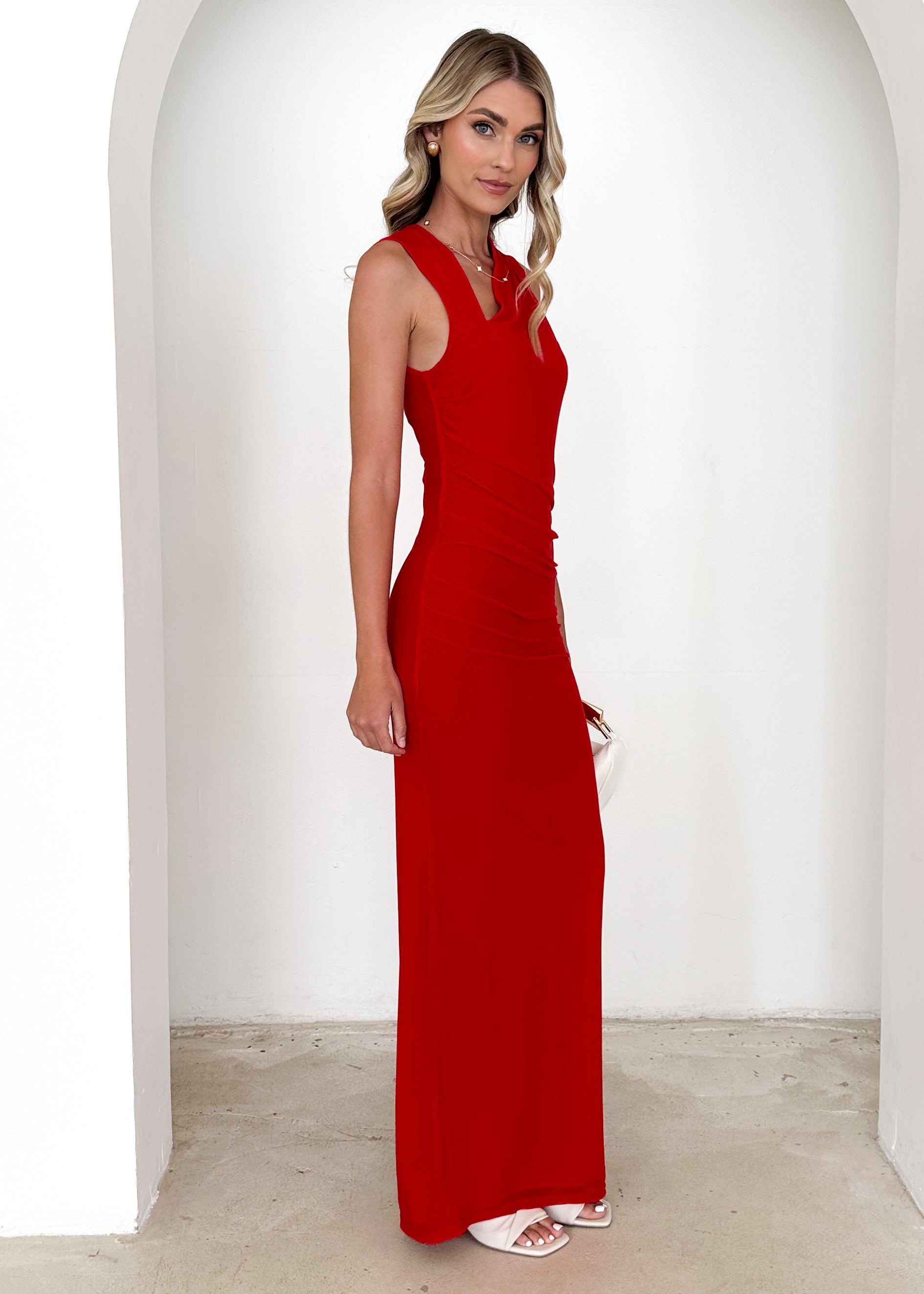 Karolina Mesh Maxi Dress - Red