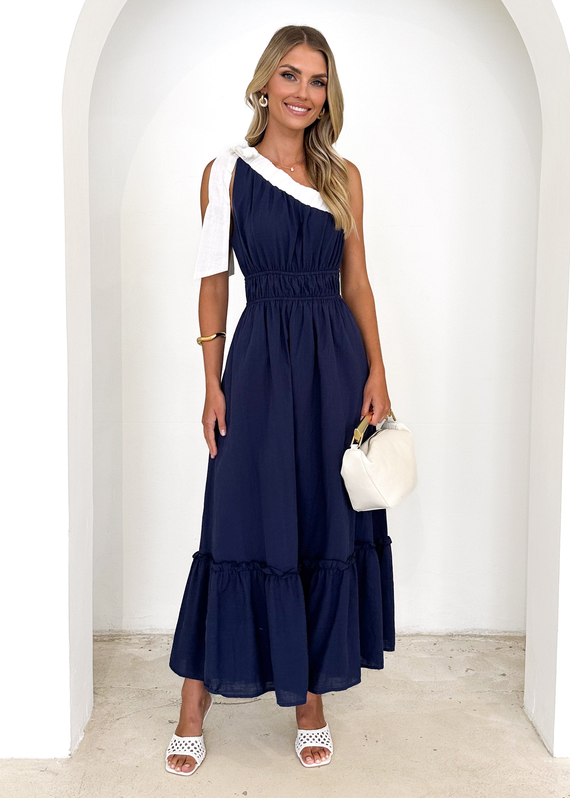 Peeta One Shoulder Maxi Dress - Navy