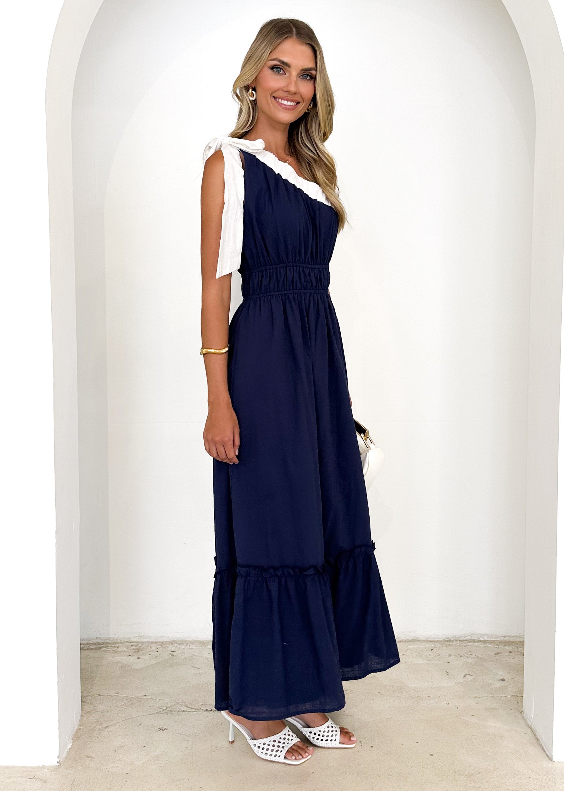 Peeta One Shoulder Maxi Dress - Navy