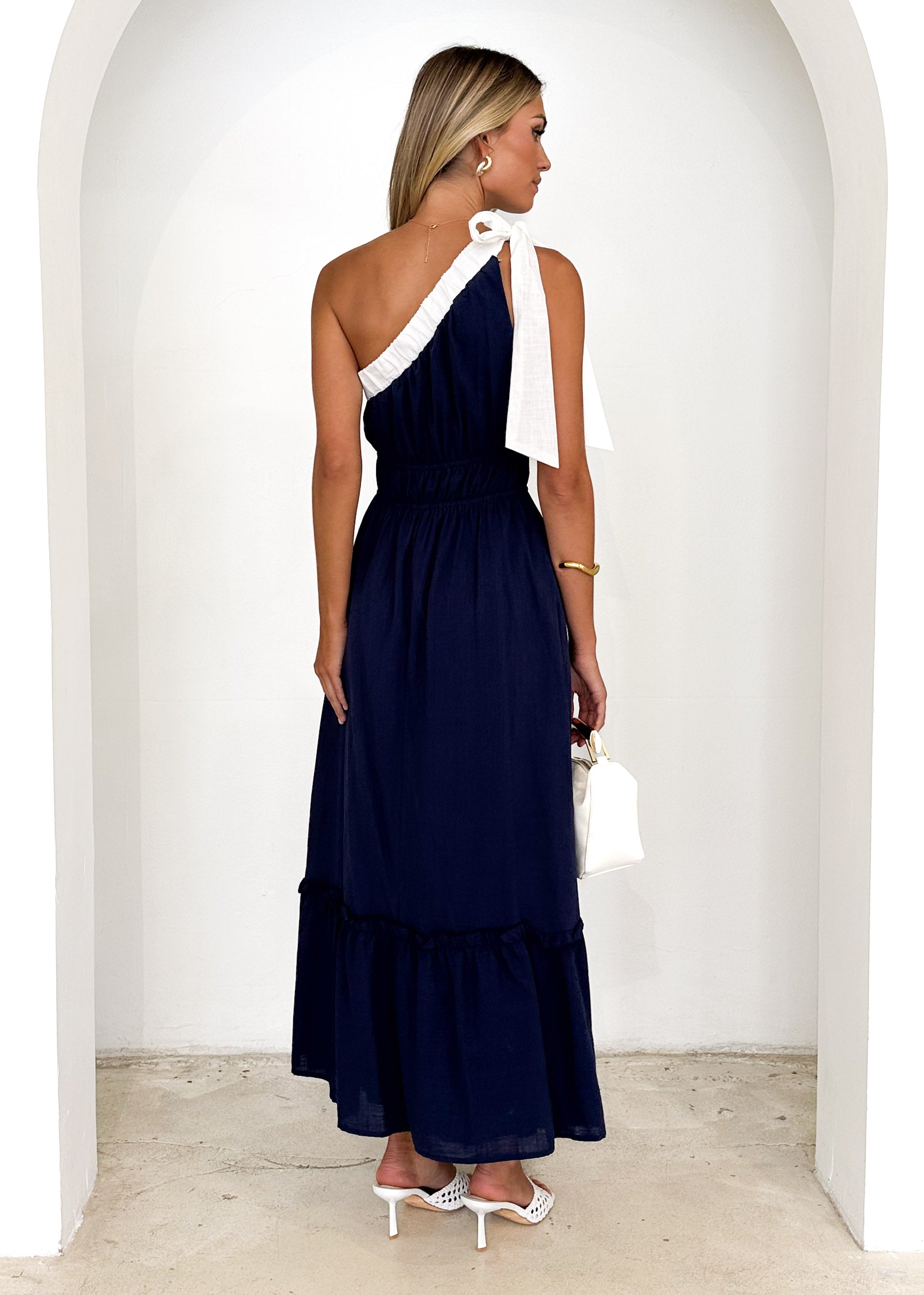 Peeta One Shoulder Maxi Dress - Navy