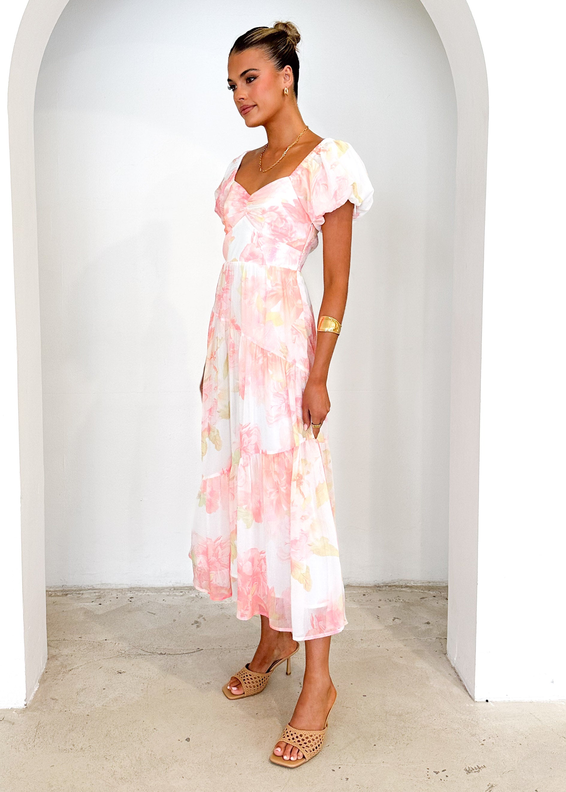 Genoa Midi Dress - Peach Floral